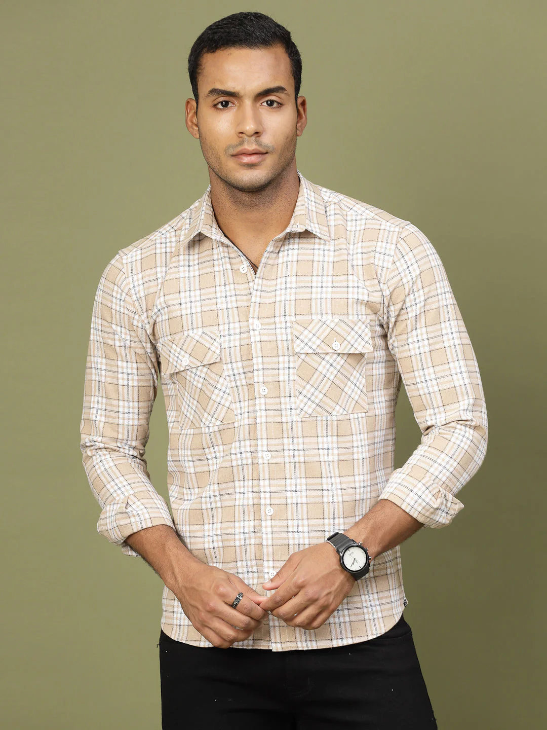 Men Checked Cotton Fabric Utility Shirt - Image 3