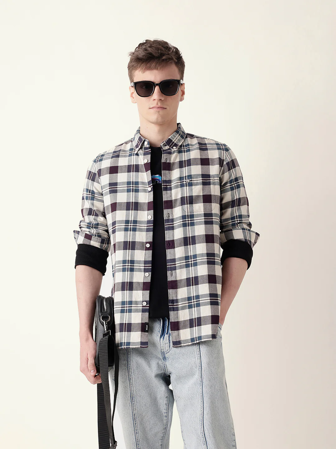 Men Checkered Button-Down Shirt - Image 2
