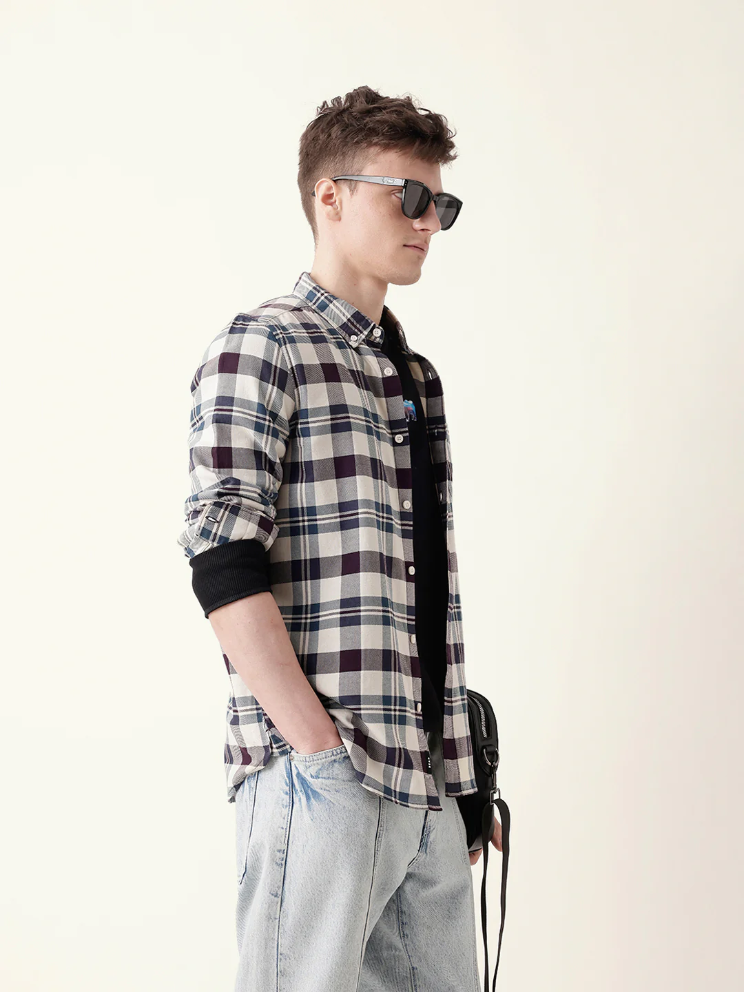 Men Checkered Button-Down Shirt - Image 4