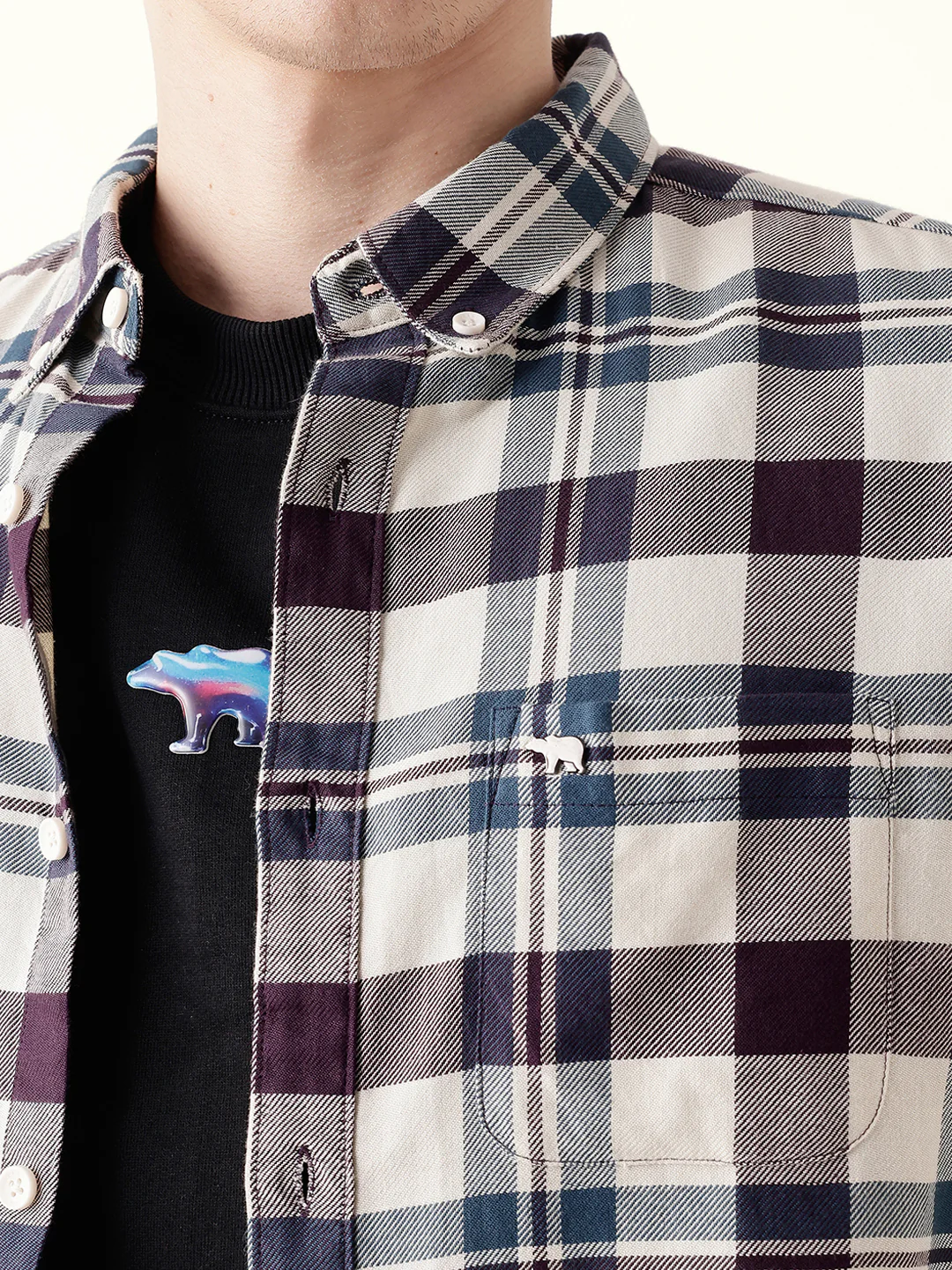 Men Checkered Button-Down Shirt - Image 5