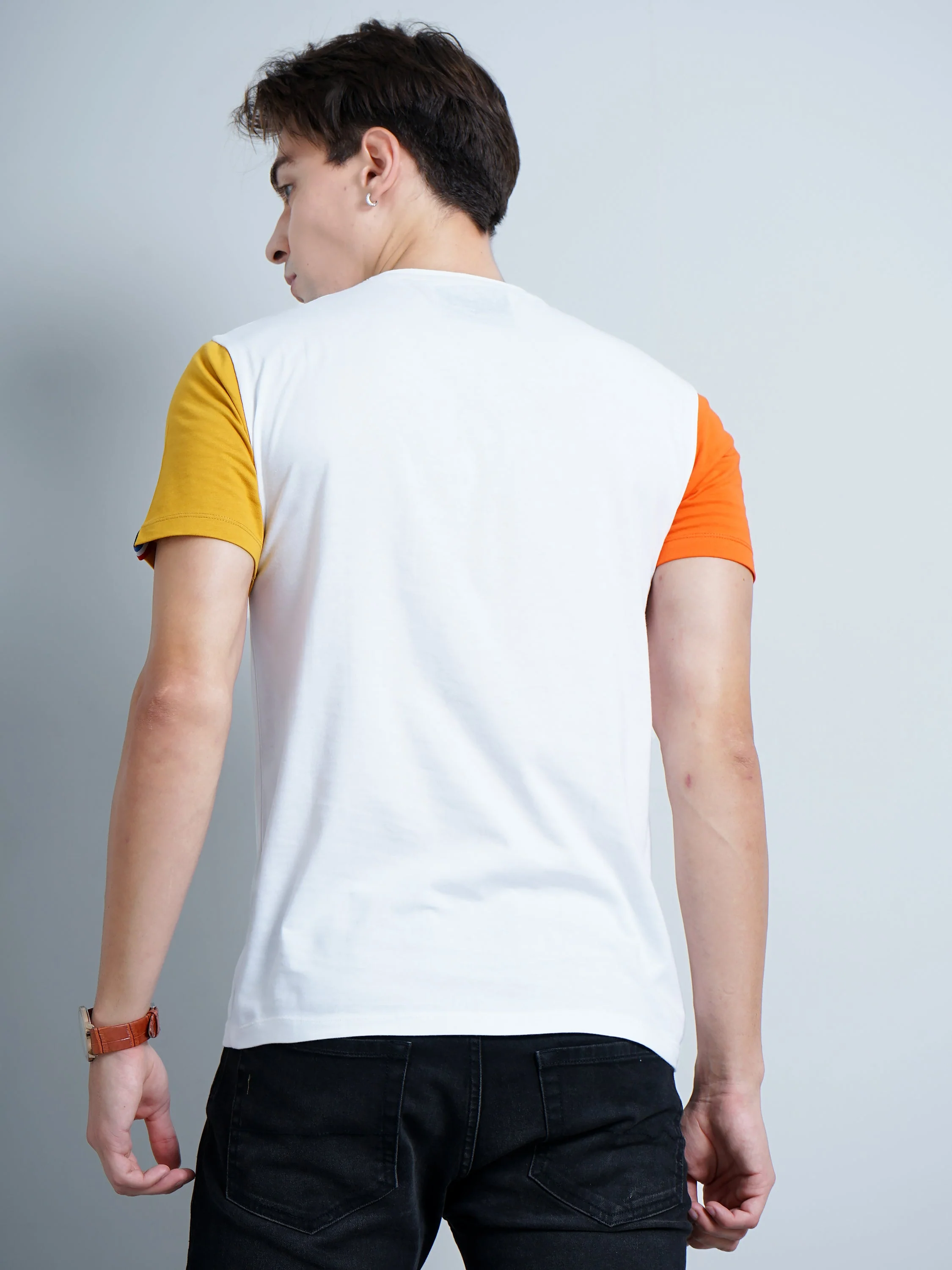 Men Chest Striped White T-Shirt - Image 2