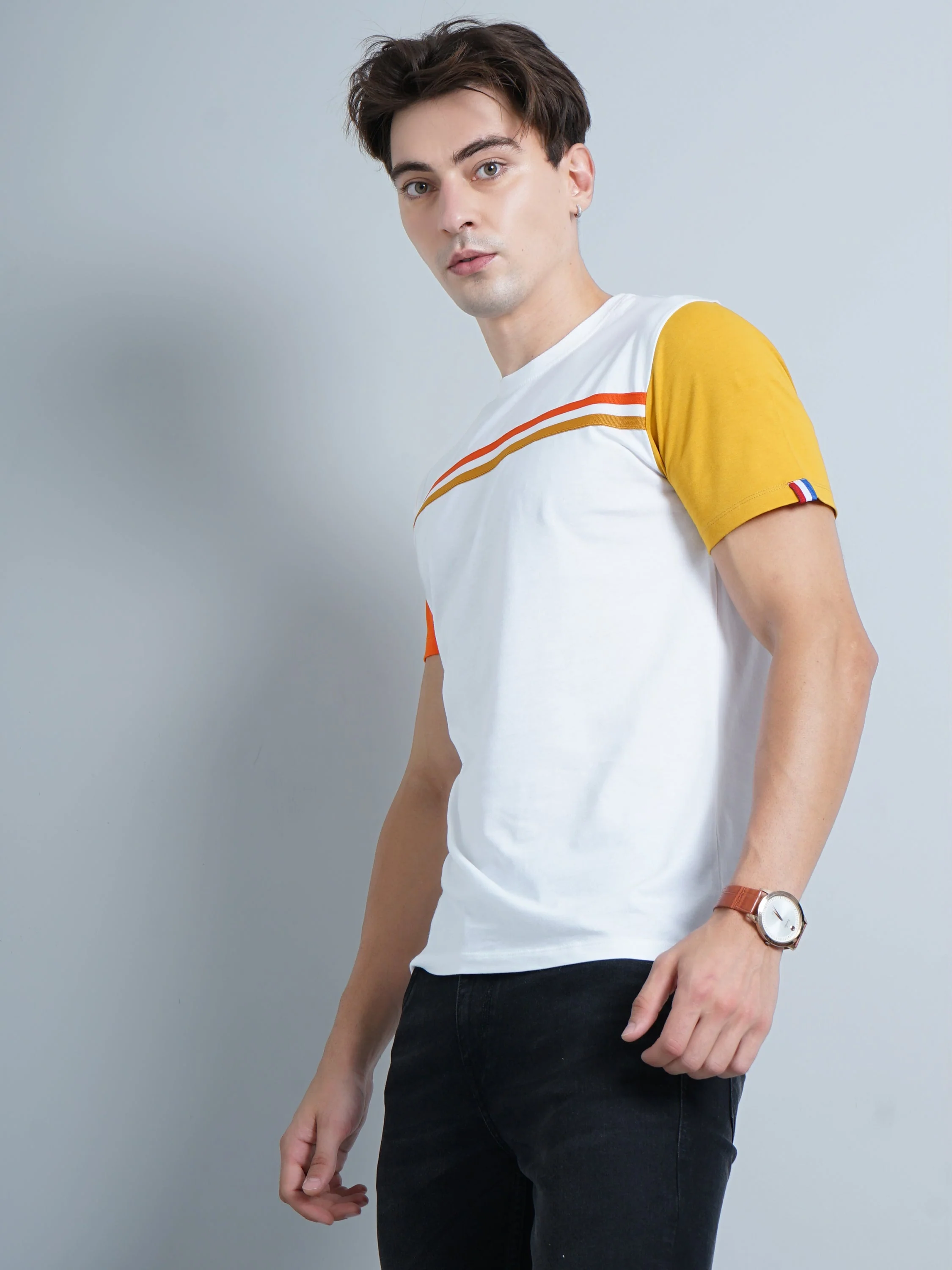 Men Chest Striped White T-Shirt - Image 3
