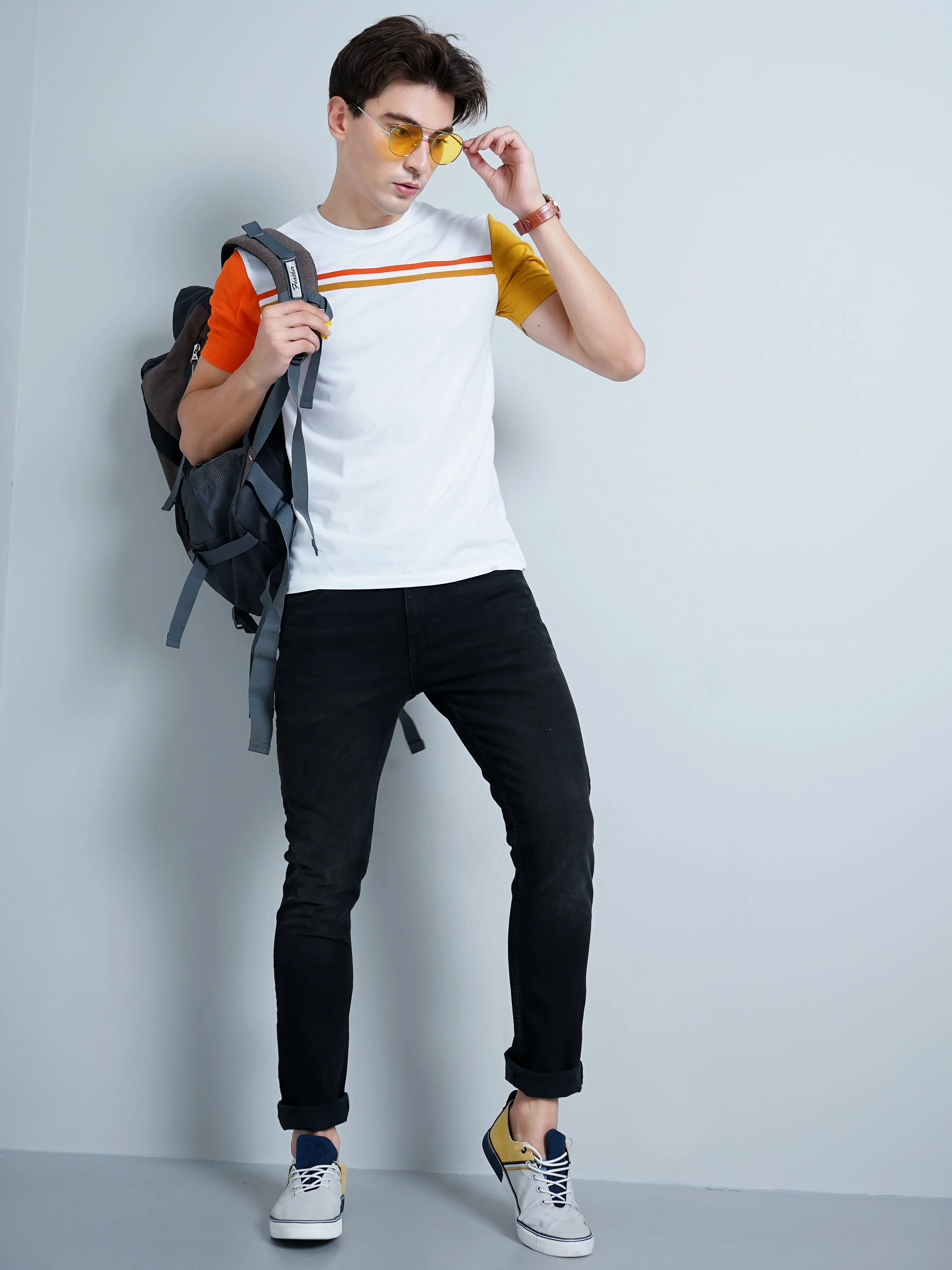Men Chest Striped White T-Shirt - Image 4