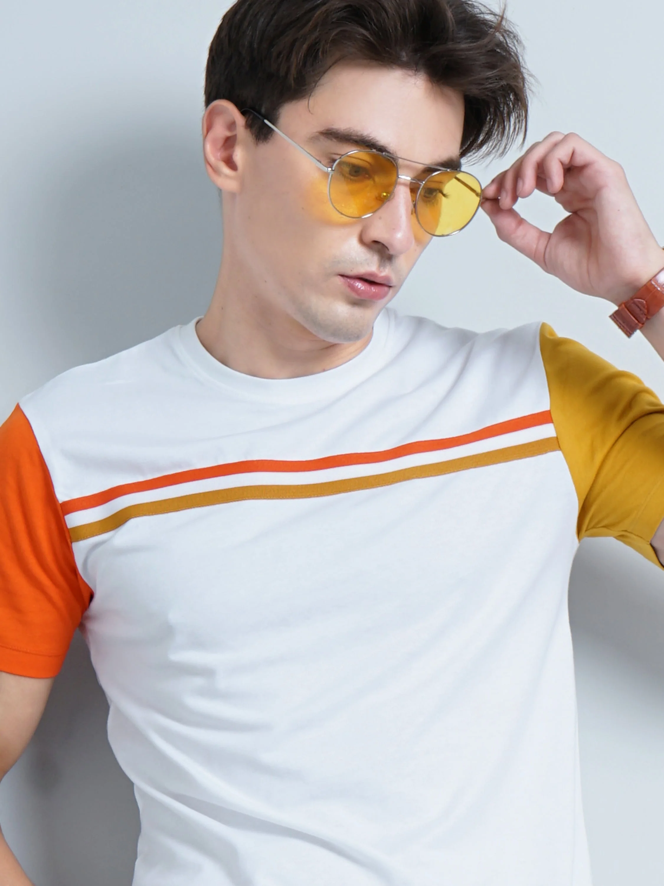 Men Chest Striped White T-Shirt - Image 5