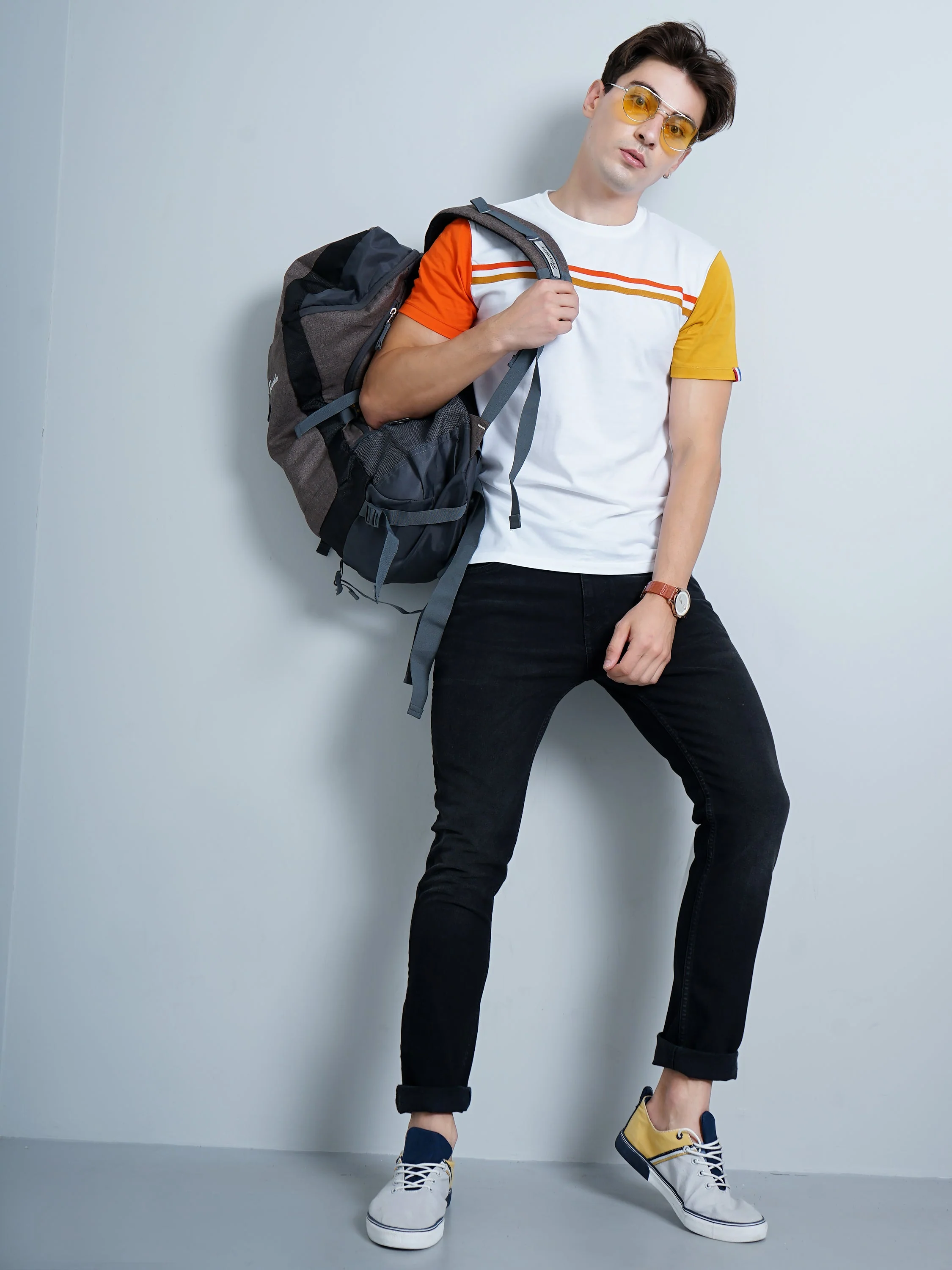 Men Chest Striped White T-Shirt - Image 6