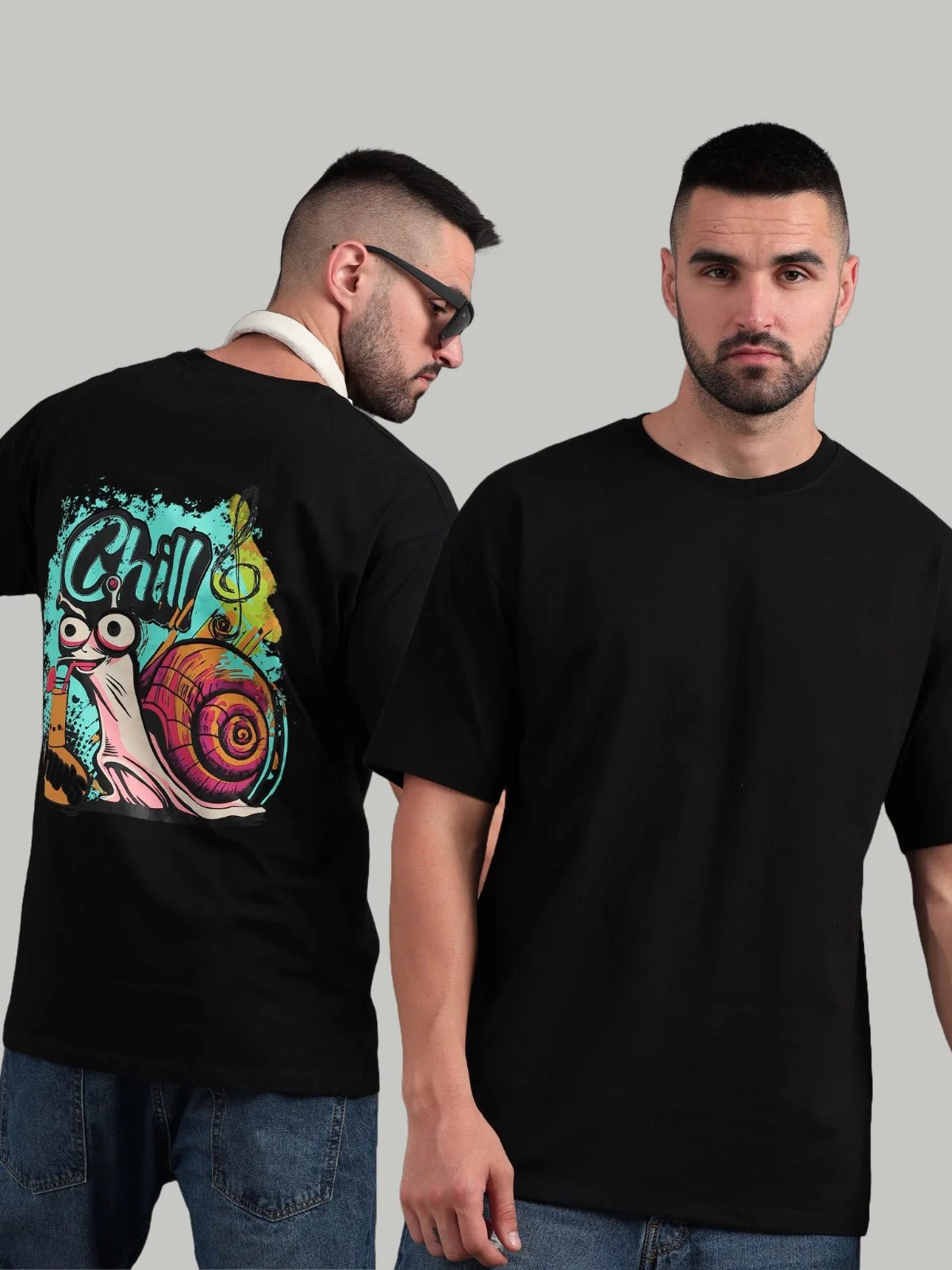 Men Chill and Relax Black Oversized T-Shirt - Image 3