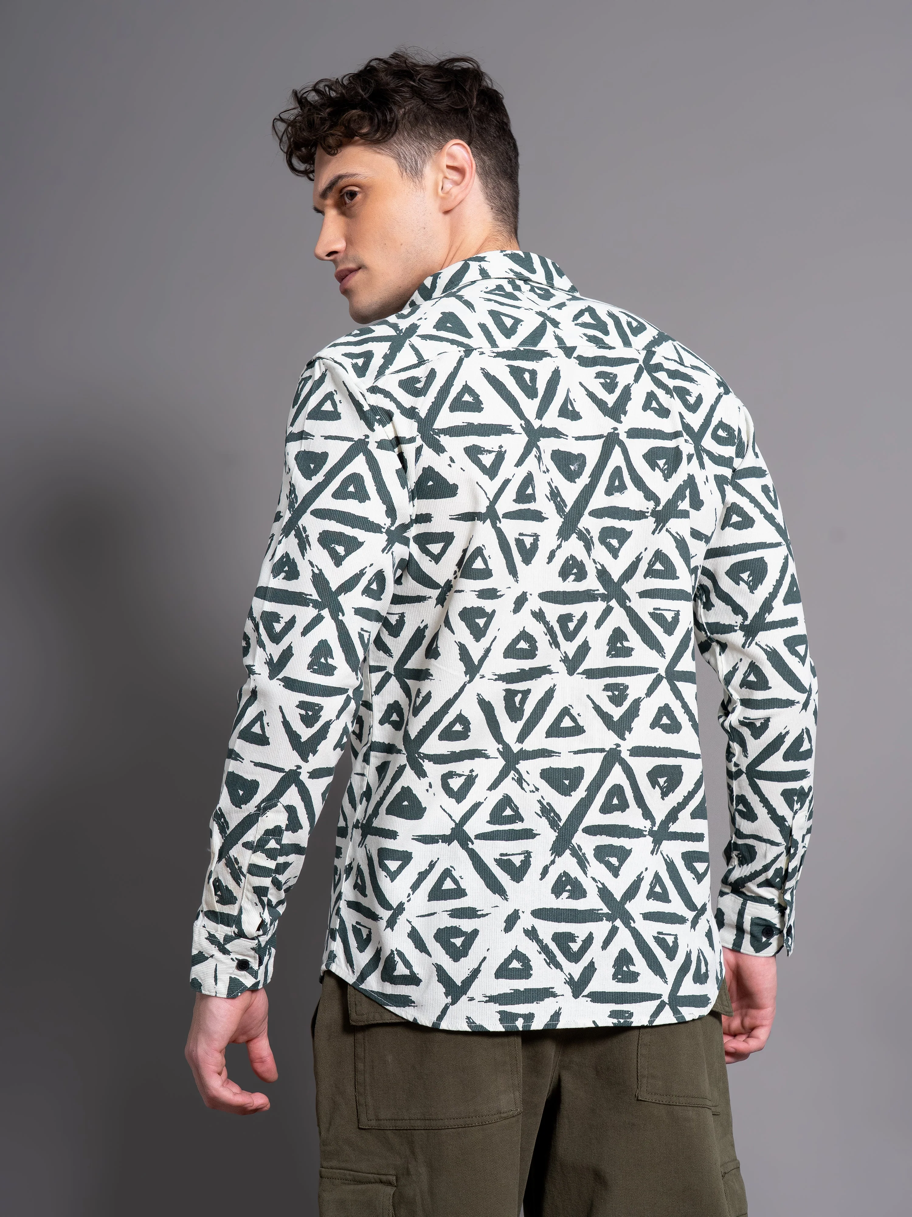 Men Chime White Abstract Shirt - Image 2