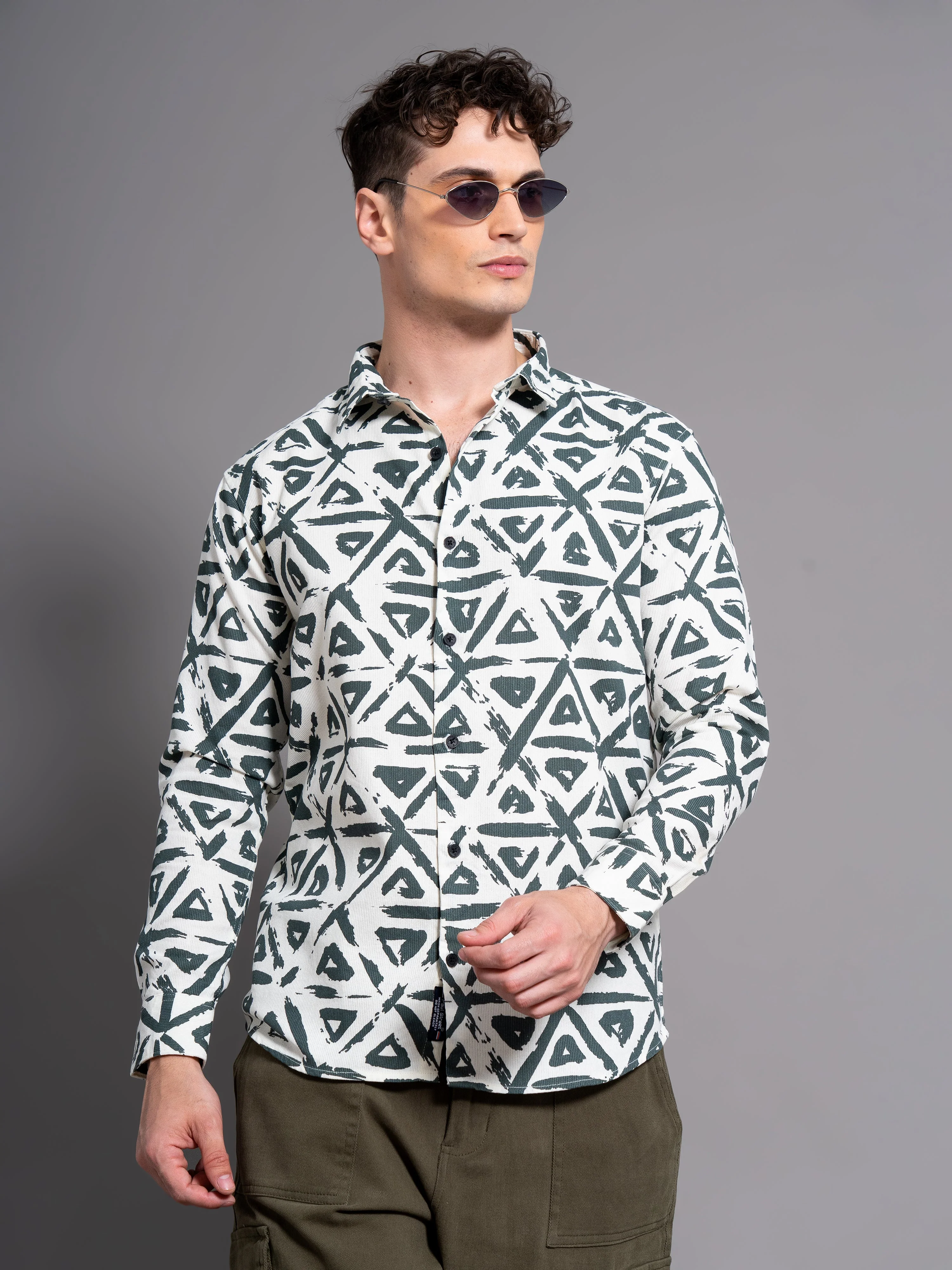 Men Chime White Abstract Shirt - Image 3