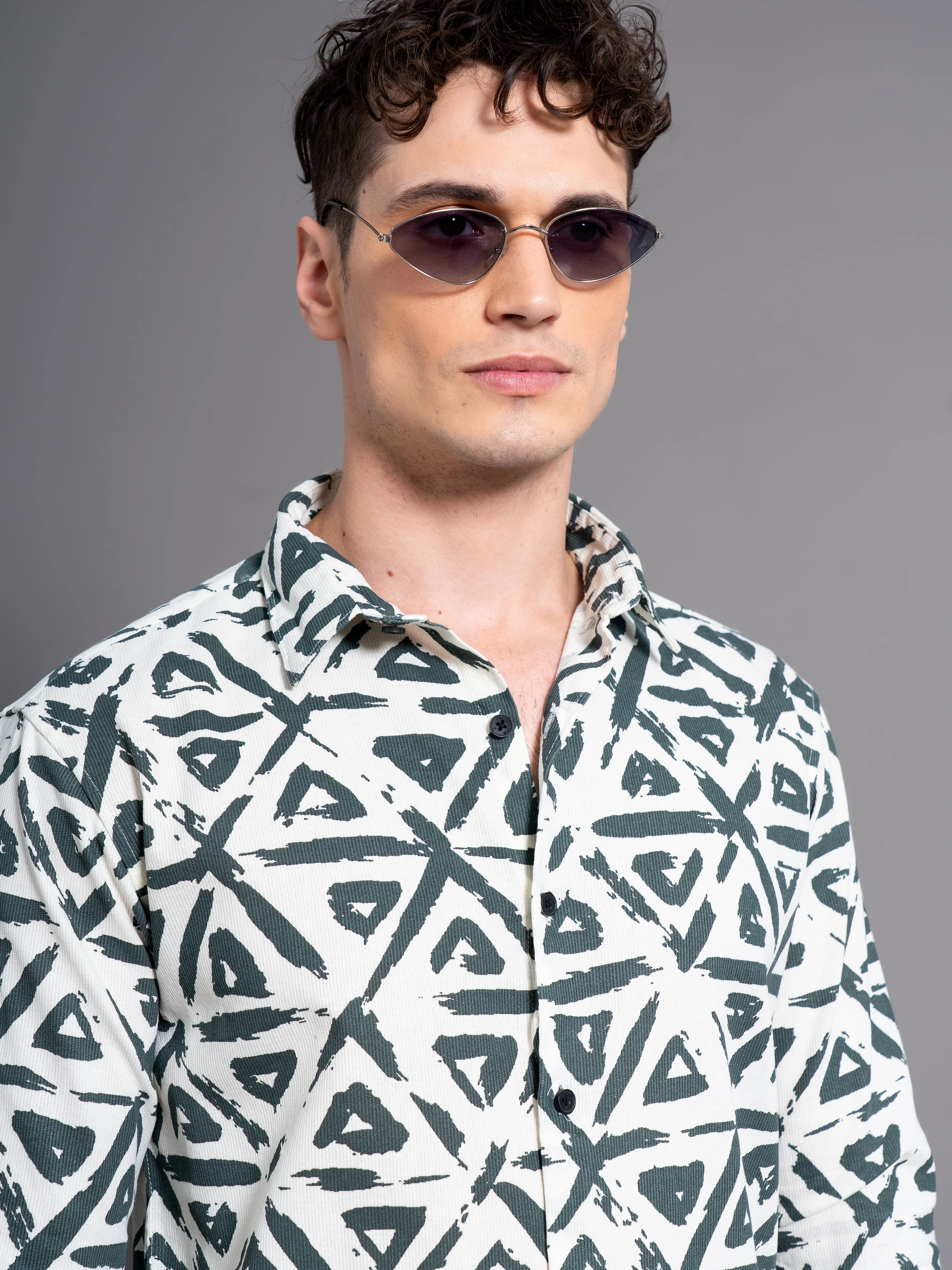 Men Chime White Abstract Shirt - Image 4