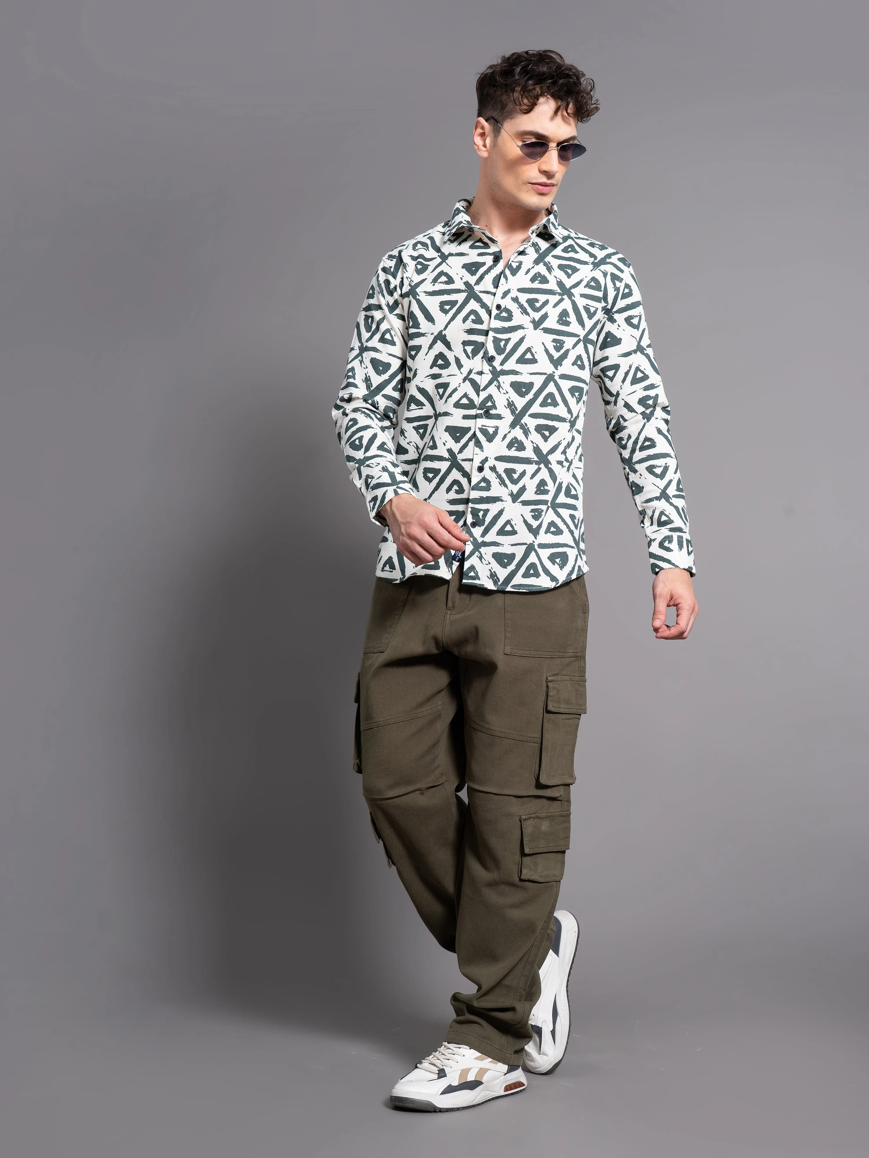 Men Chime White Abstract Shirt - Image 5
