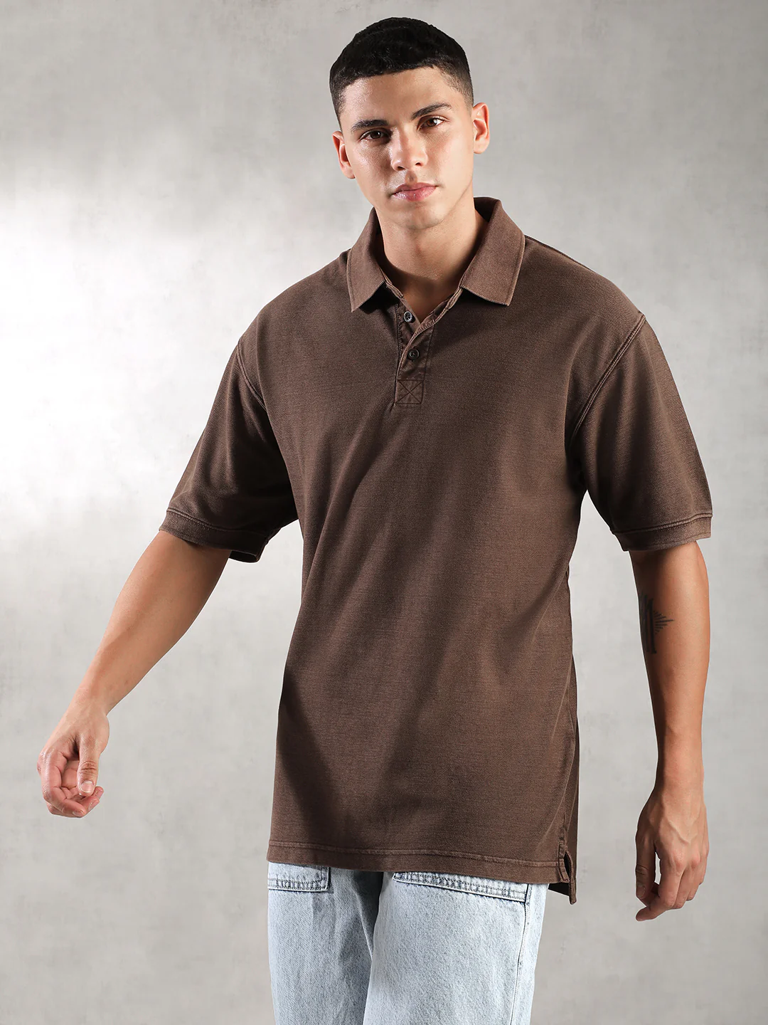 Men Choco Drop Shoulder Oversize Polo T-Shirt - Image 5