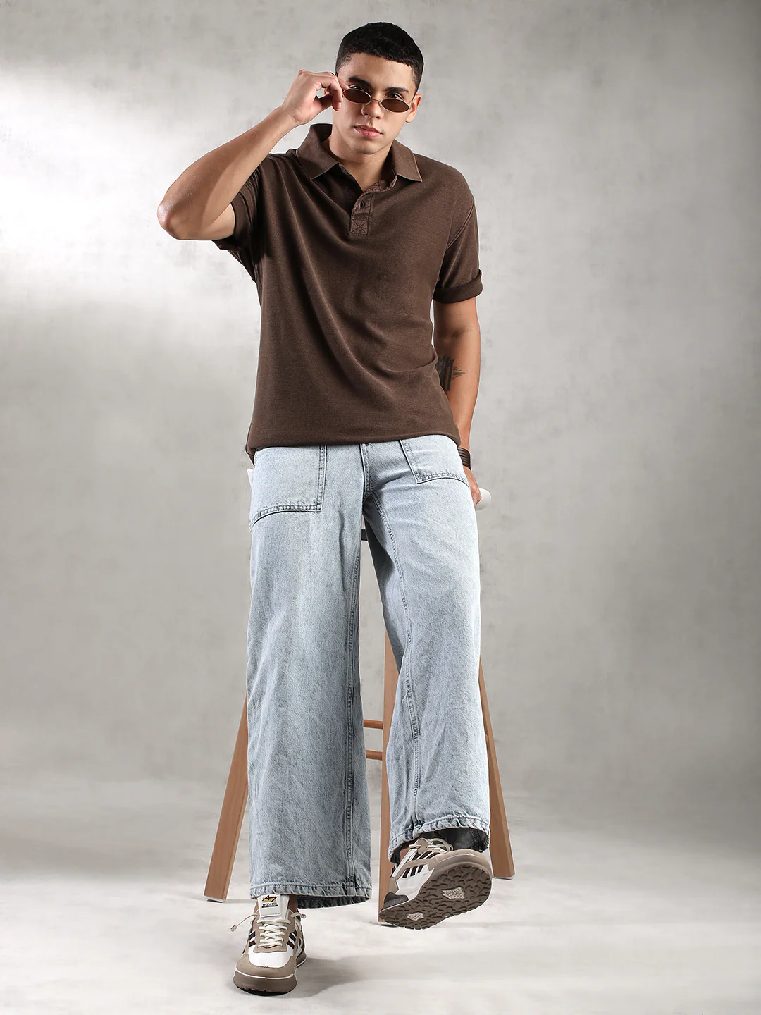 Men Choco Drop Shoulder Oversize Polo T-Shirt - Image 6