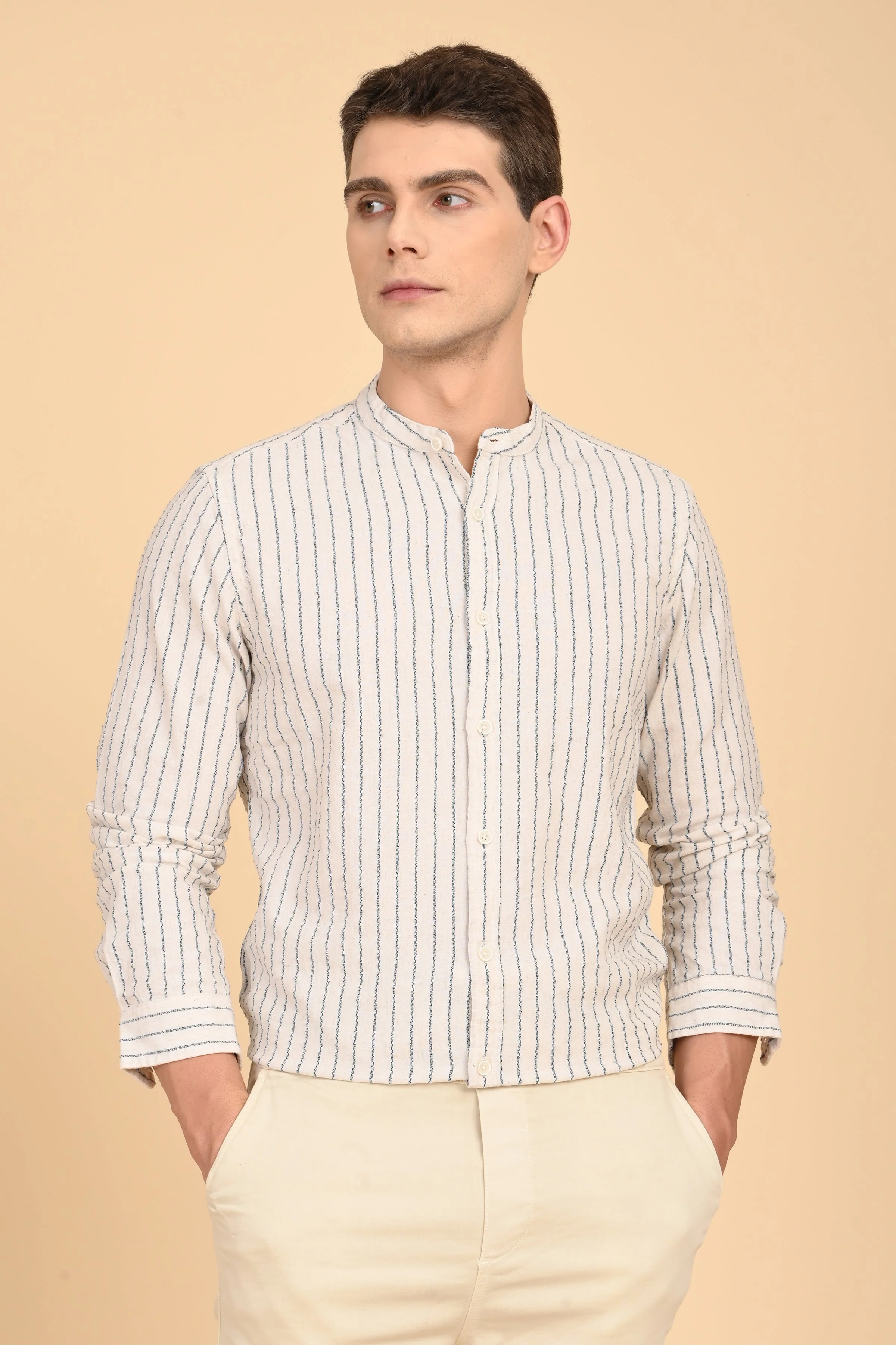 Men Cindy Natural Seersucker Striped Shirt Navy - Image 2