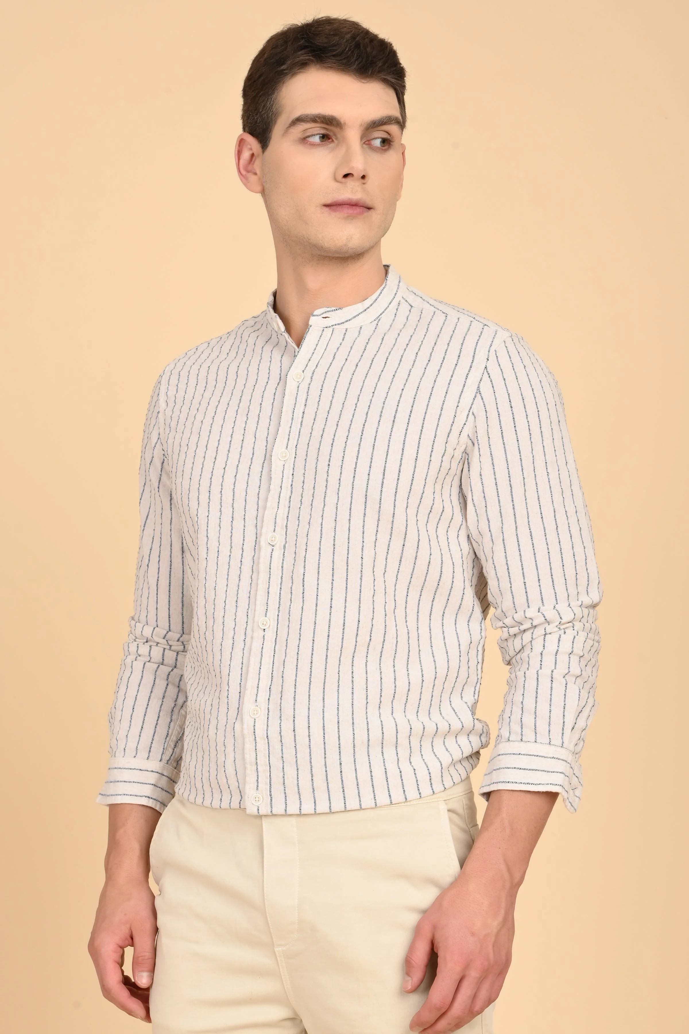 Men Cindy Natural Seersucker Striped Shirt Navy - Image 3