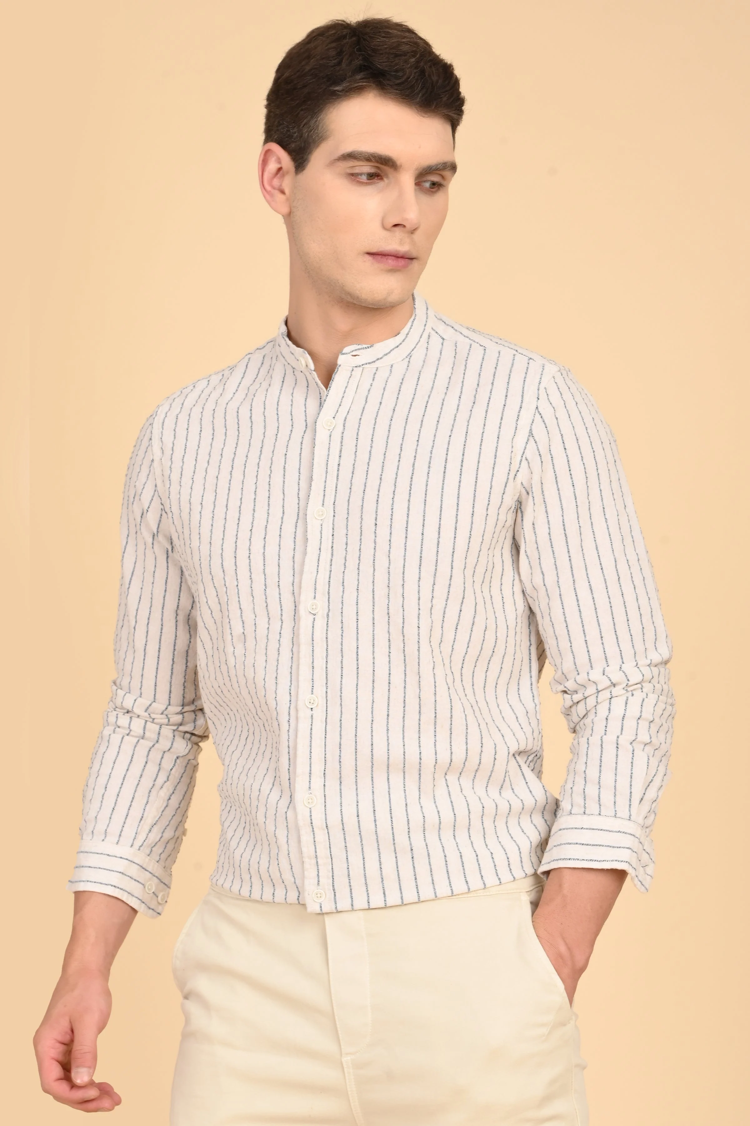 Men Cindy Natural Seersucker Striped Shirt Navy - Image 4
