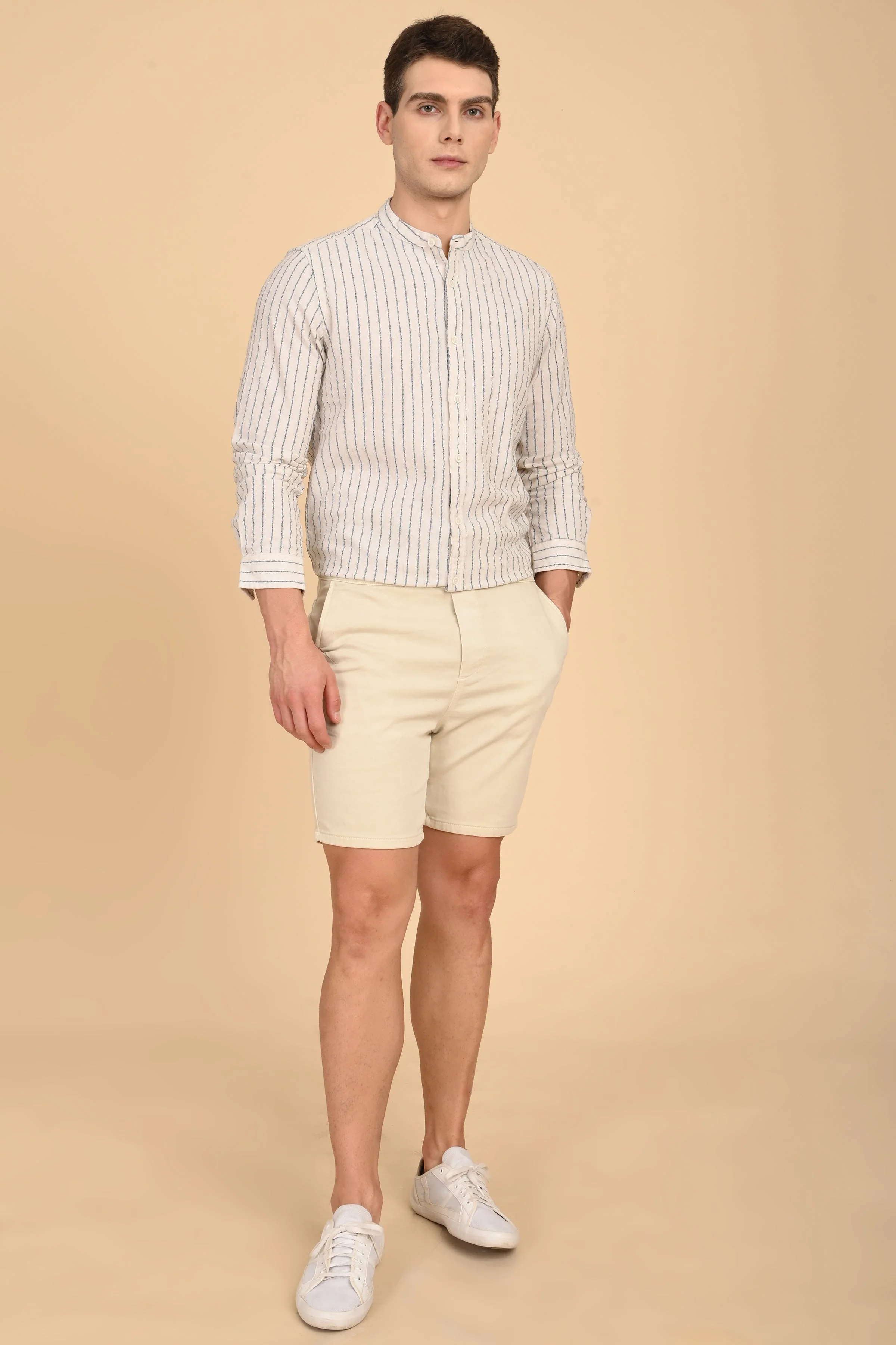 Men Cindy Natural Seersucker Striped Shirt Navy - Image 5