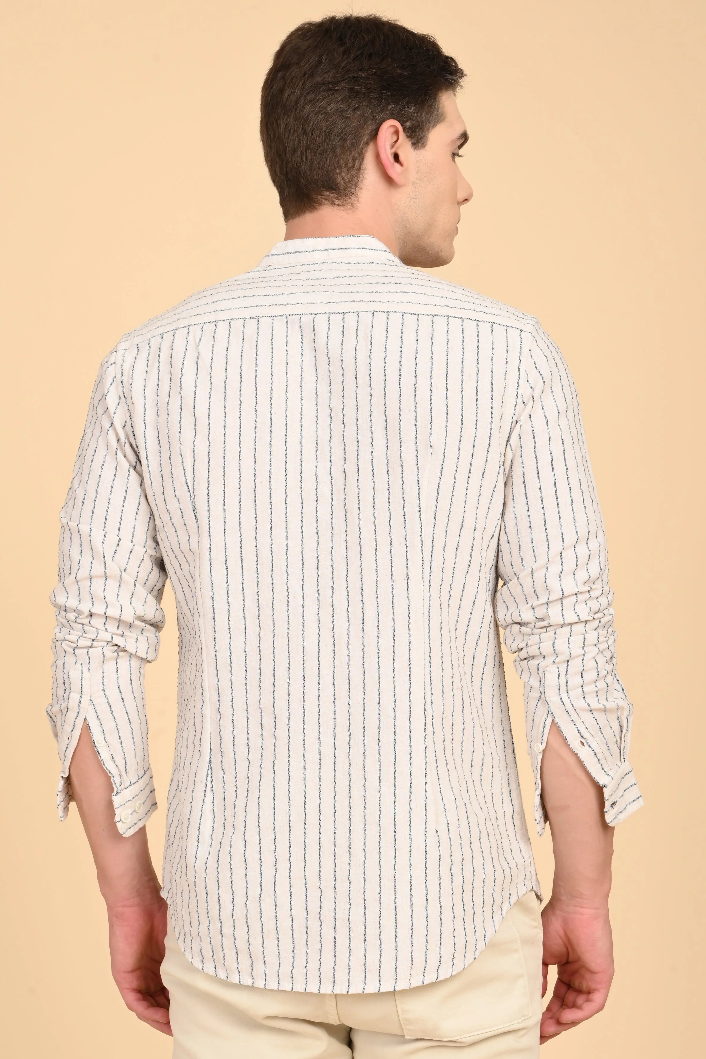 Men Cindy Natural Seersucker Striped Shirt Navy - Image 7