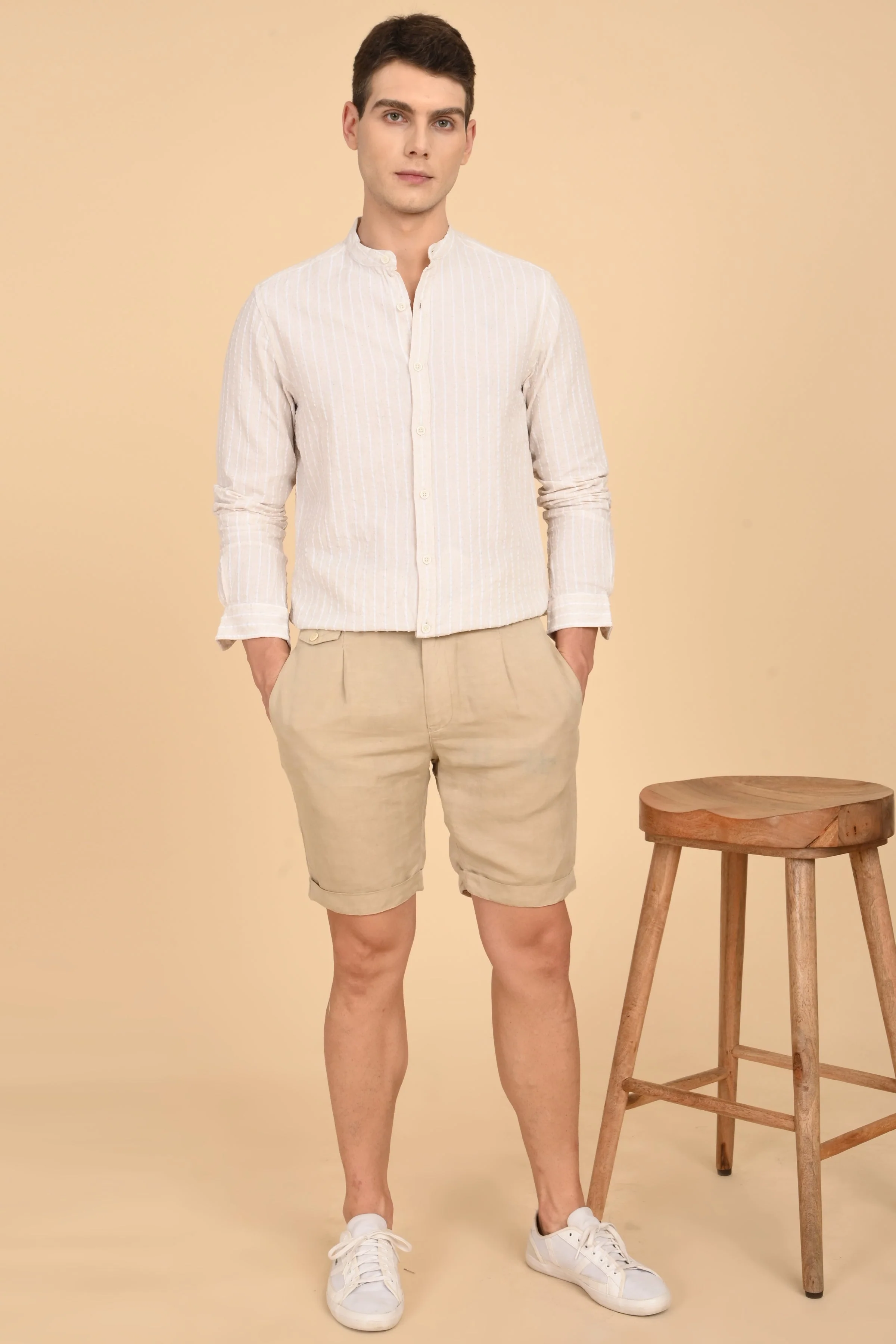 Men Cindy Natural Seersucker Striped Shirt Off White - Image 6