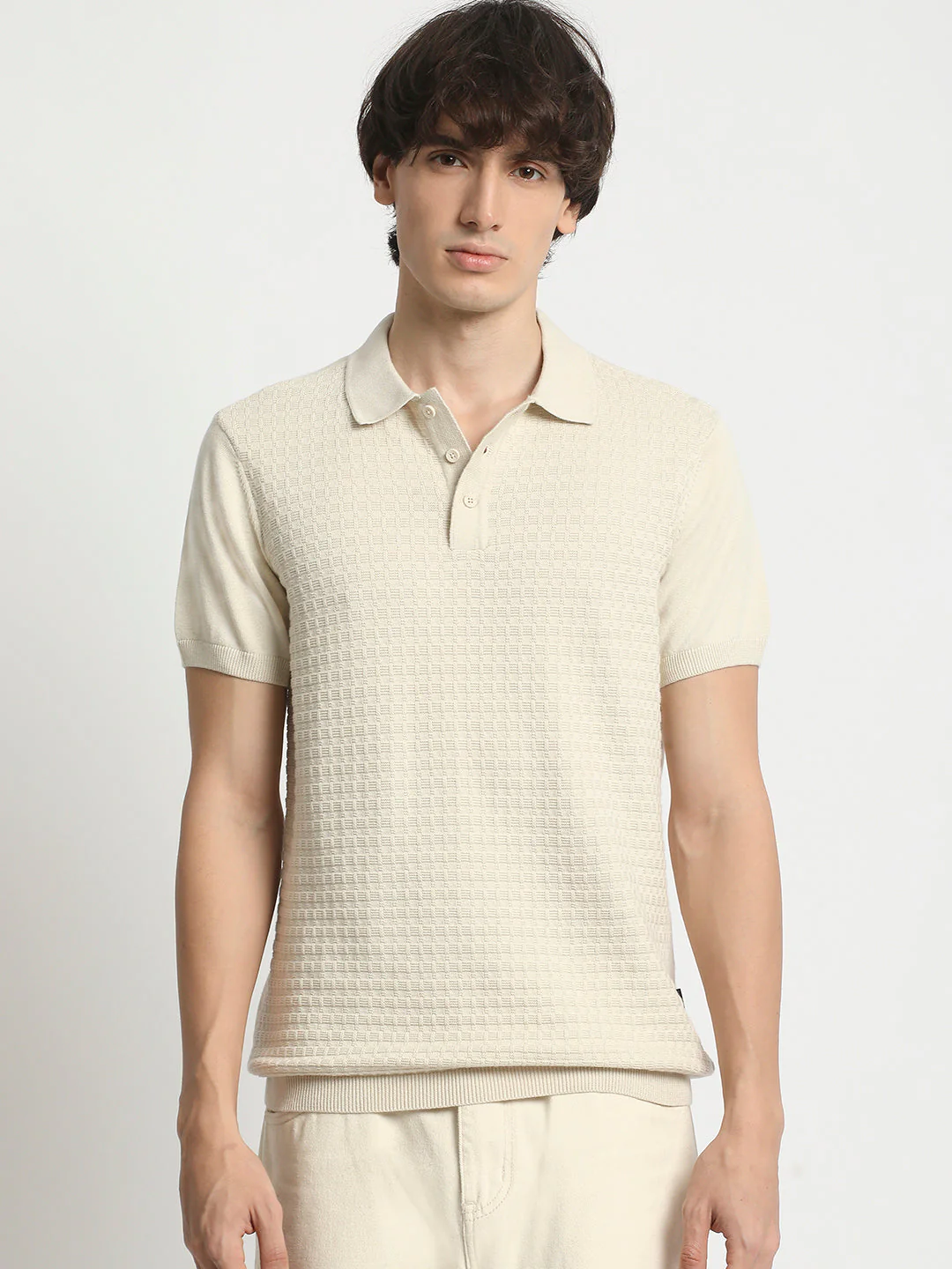 Men  Classic Beige Short Sleeve Polo T-Shirt - Image 2