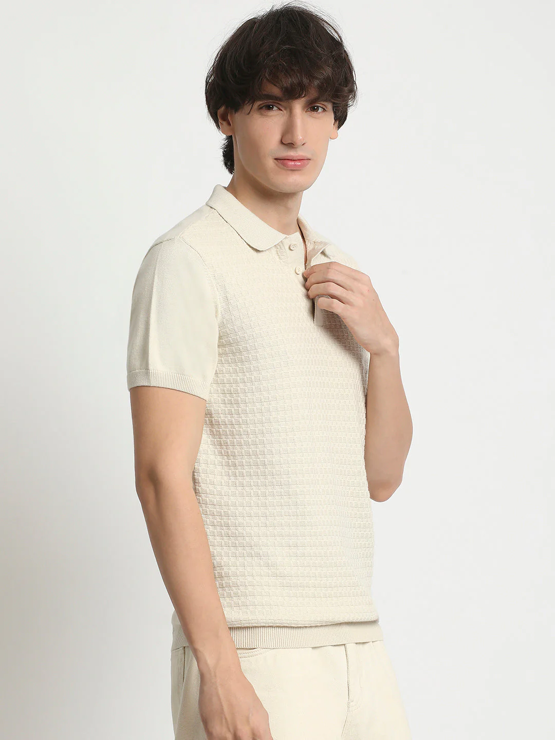 Men  Classic Beige Short Sleeve Polo T-Shirt - Image 3