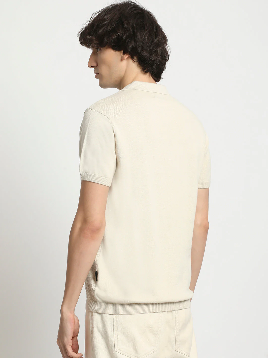 Men  Classic Beige Short Sleeve Polo T-Shirt - Image 4