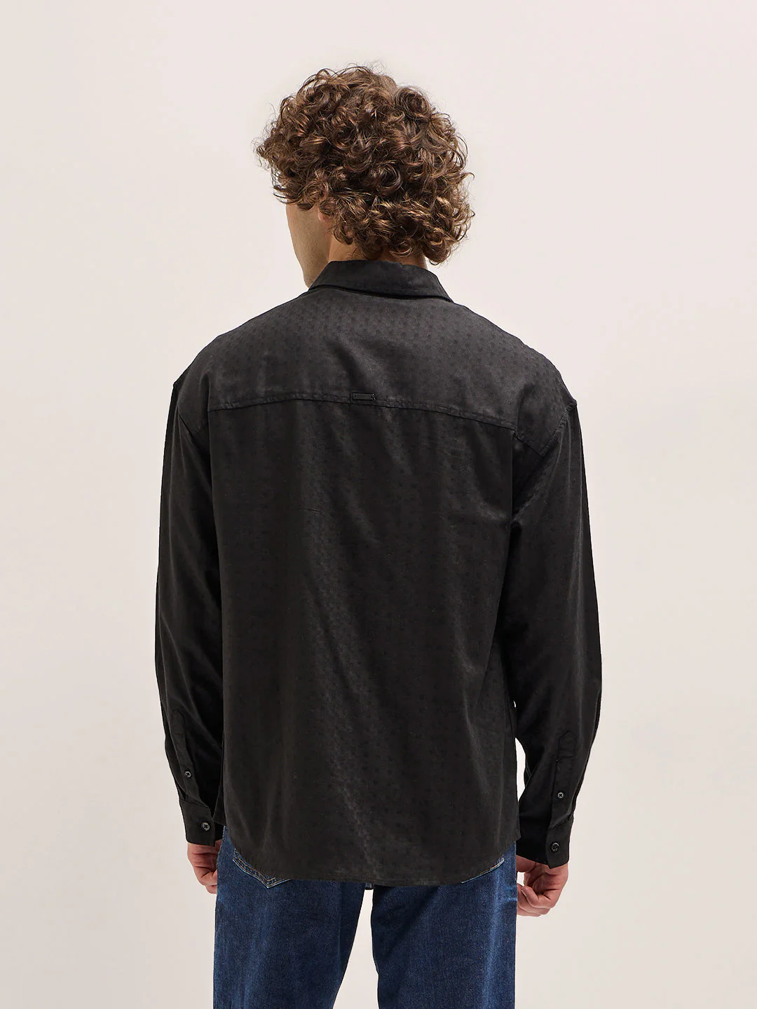 Men Classic Black Self Design Relax Fit Overshirt - Image 2