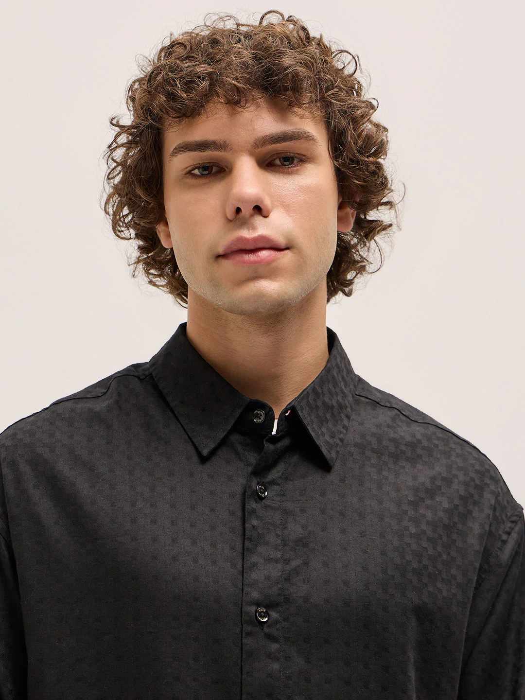 Men Classic Black Self Design Relax Fit Overshirt - Image 5