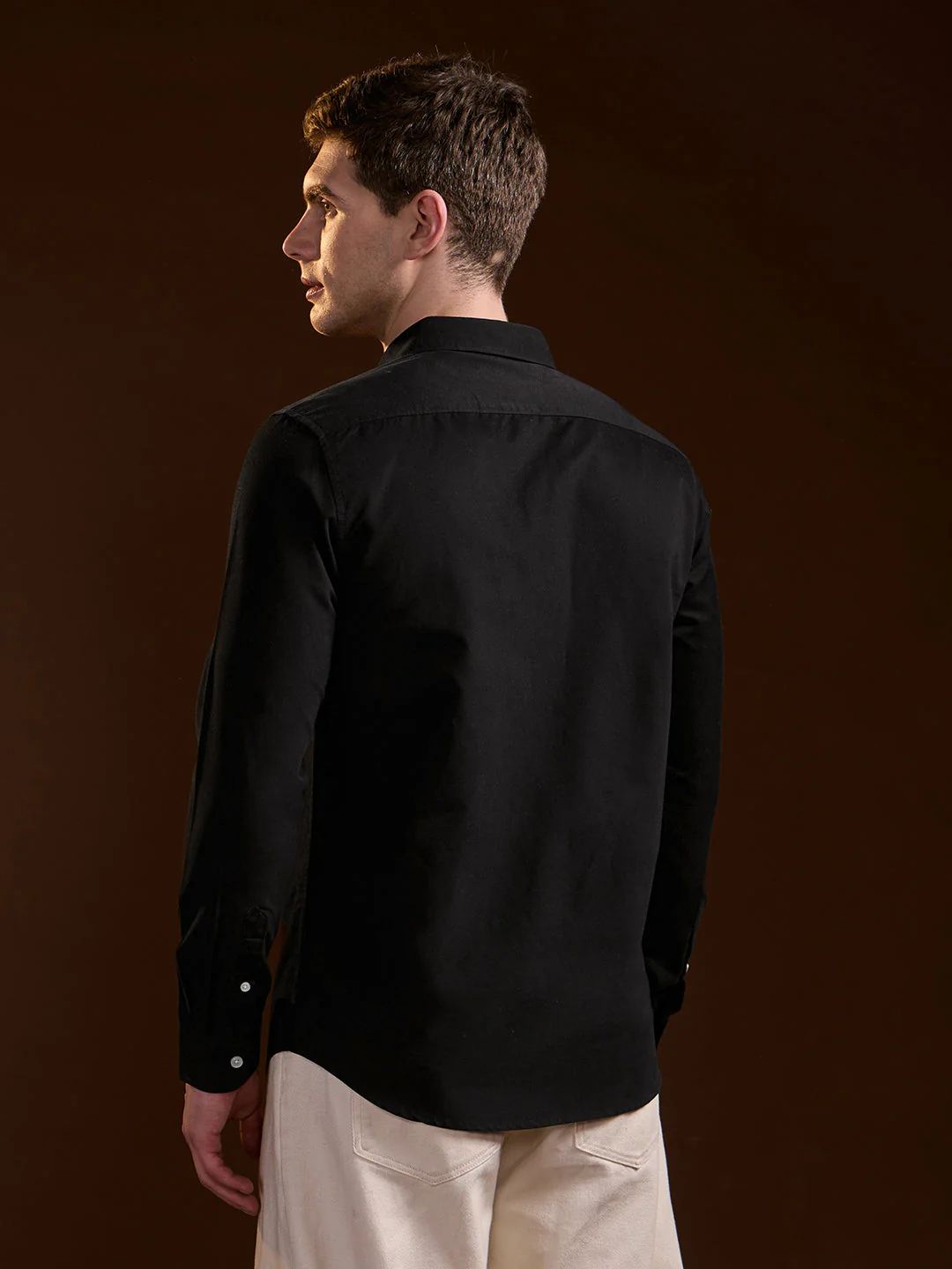 Men Classic Black Solid Slim Fit Polyester Casual Shirt - Image 2