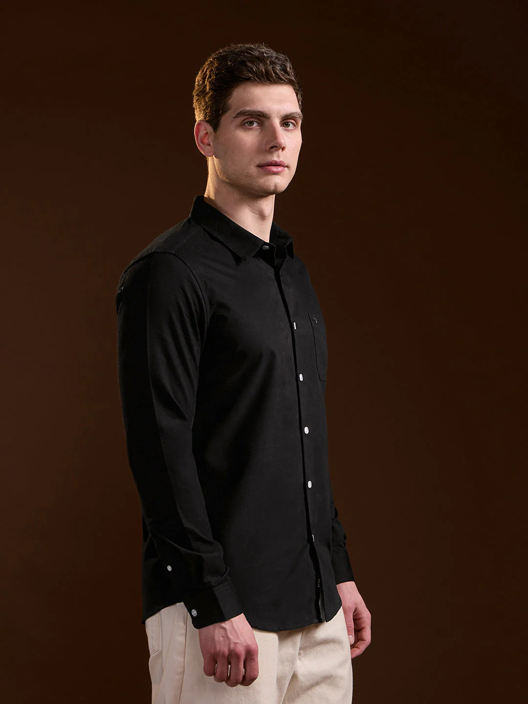 Men Classic Black Solid Slim Fit Polyester Casual Shirt - Image 3