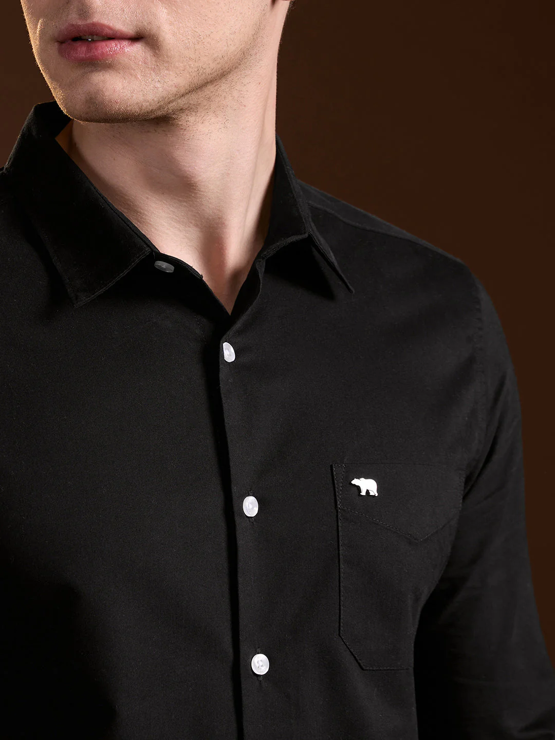 Men Classic Black Solid Slim Fit Polyester Casual Shirt - Image 5