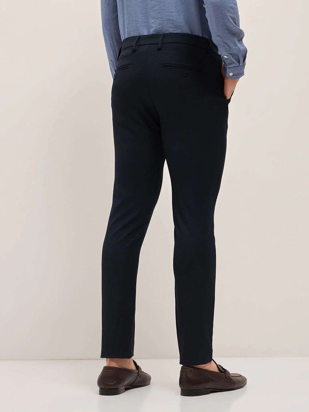 Men Classic Blue Solid 4 Way Stretch Formal Trouser - Image 2
