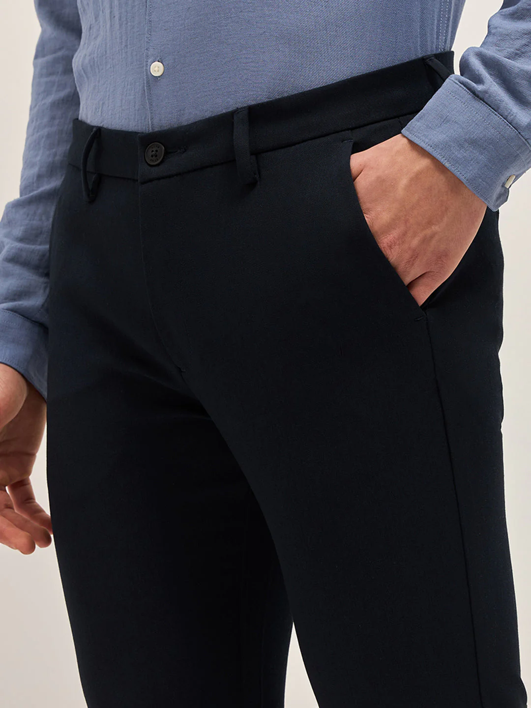 Men Classic Blue Solid 4 Way Stretch Formal Trouser - Image 6