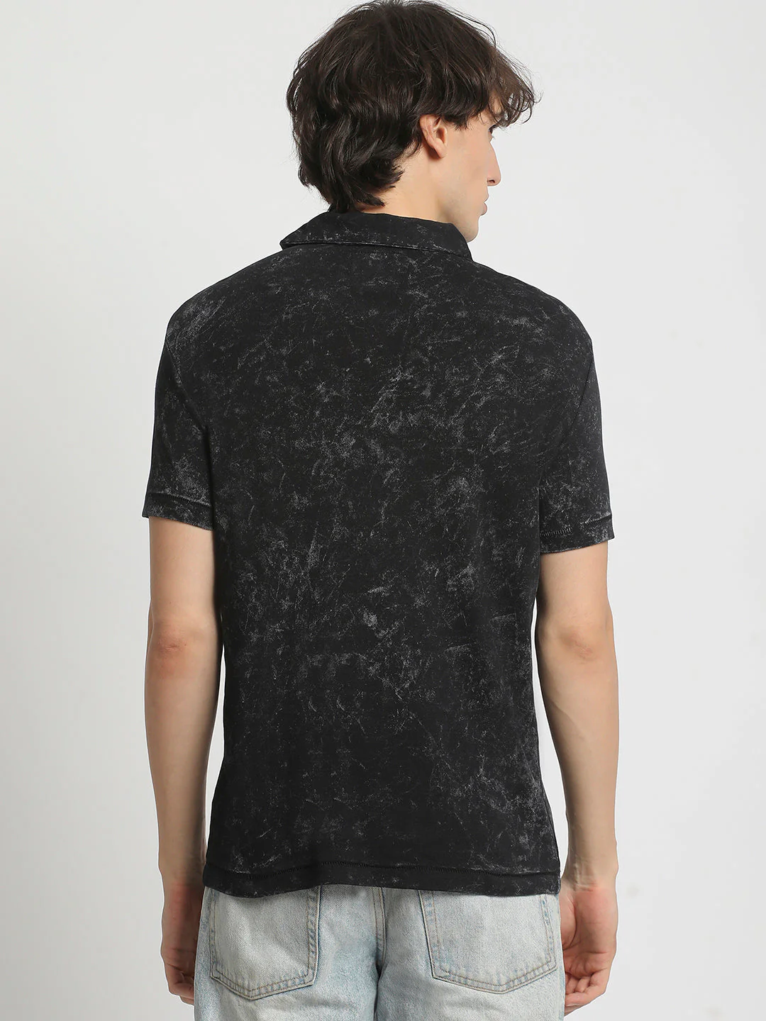 Men  Classic Cotton Blend Acid Wash Polo Neck T-Shirt - Image 4