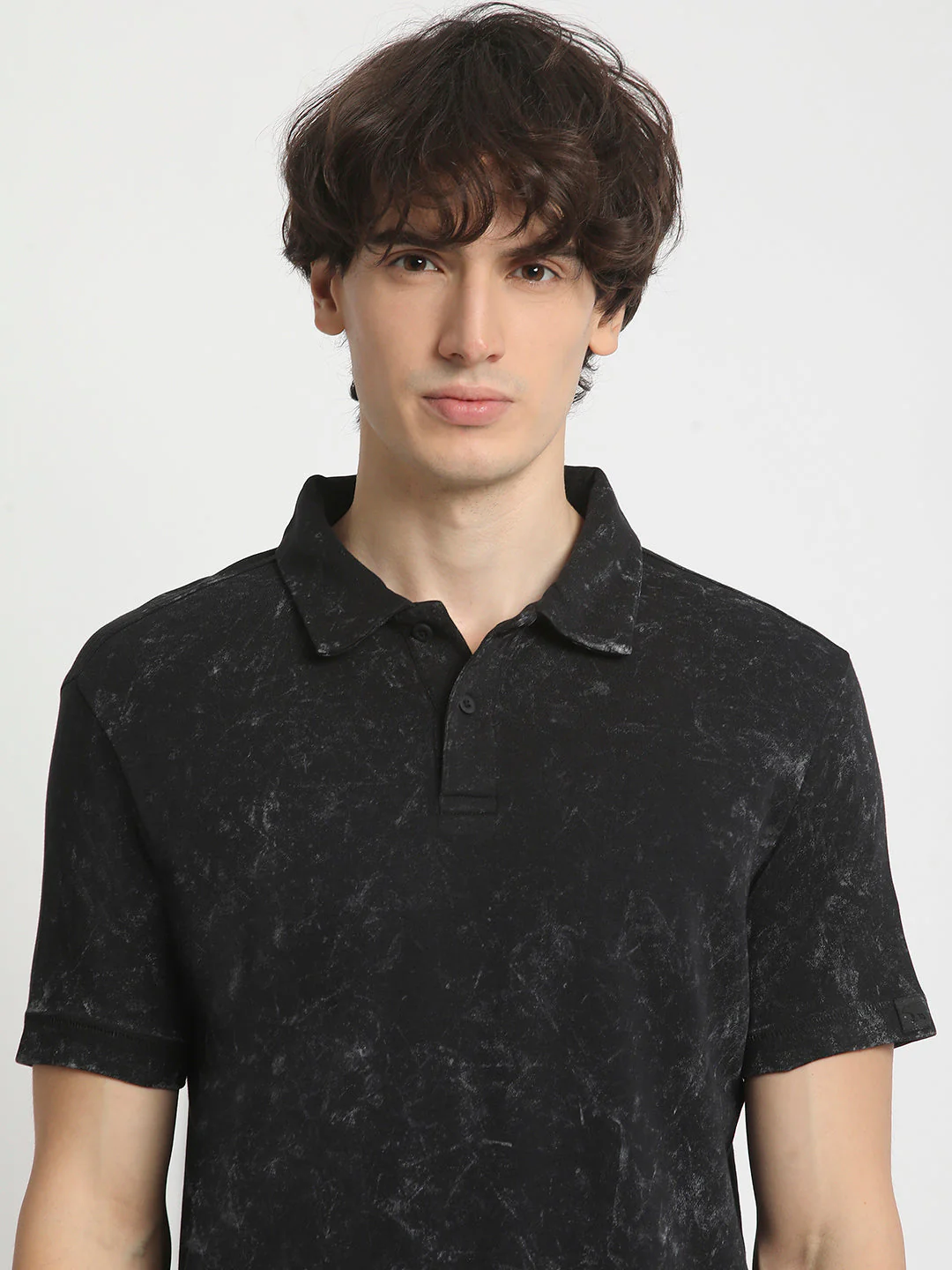 Men  Classic Cotton Blend Acid Wash Polo Neck T-Shirt - Image 6