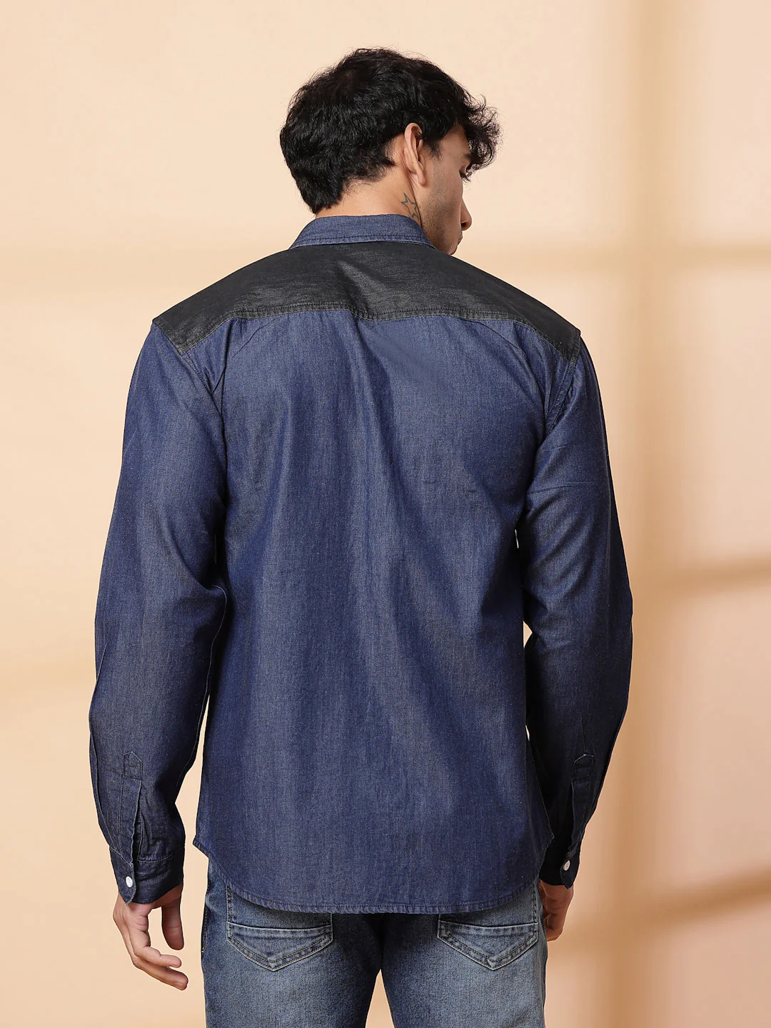 Men Classic Cutaway Denim Shirt - Image 2
