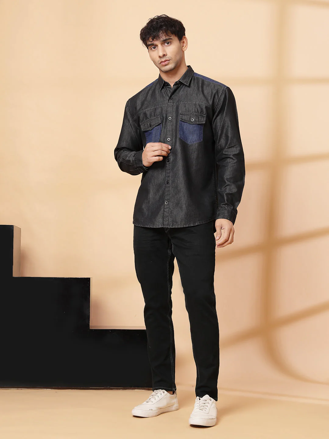Men Classic Cutaway Denim Shirt - Image 3