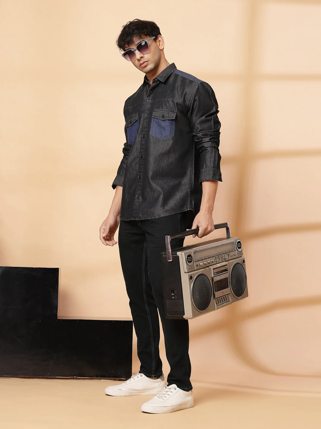 Men Classic Cutaway Denim Shirt - Image 2