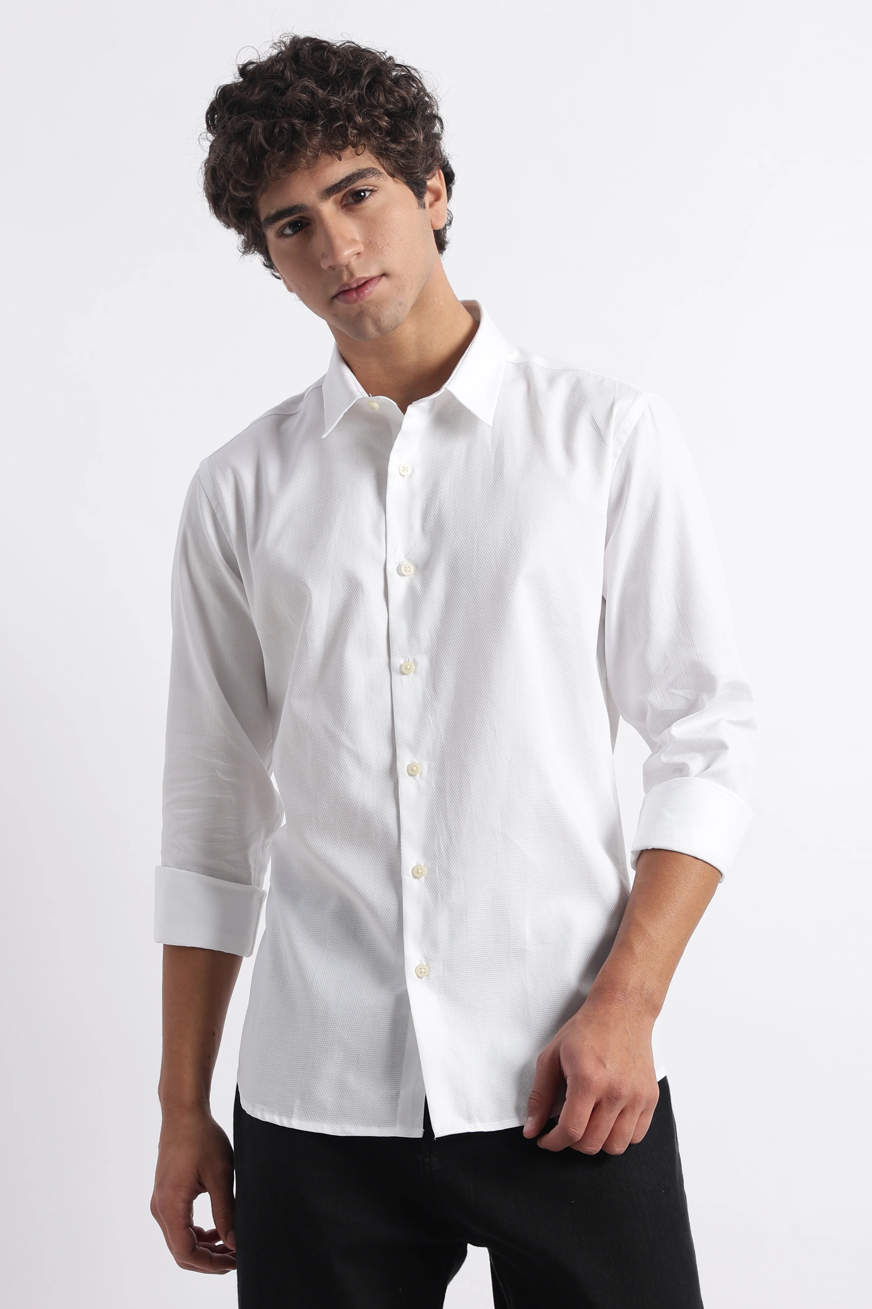 Men Classic Dobby Solid Shirt - Image 2