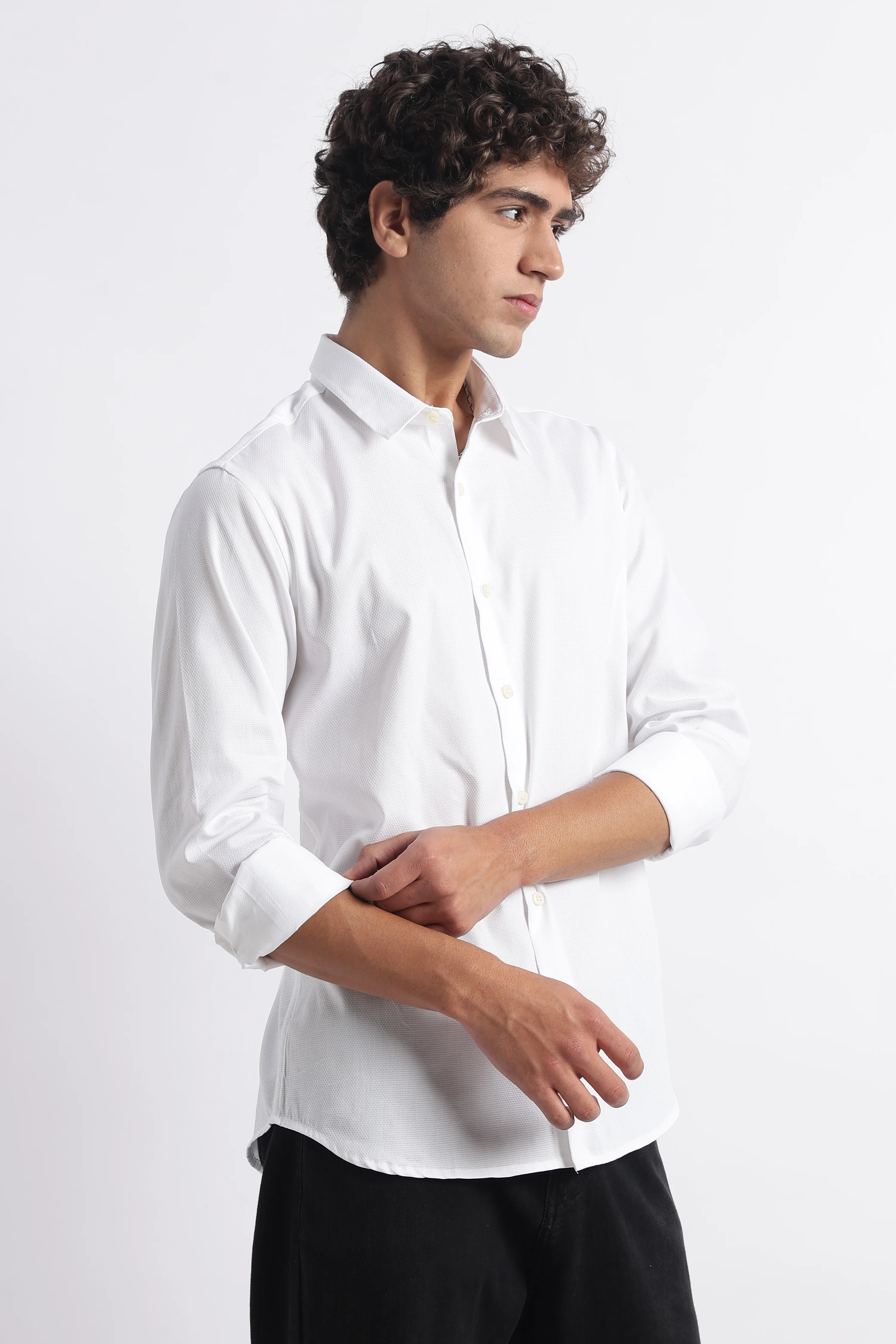 Men Classic Dobby Solid Shirt - Image 3