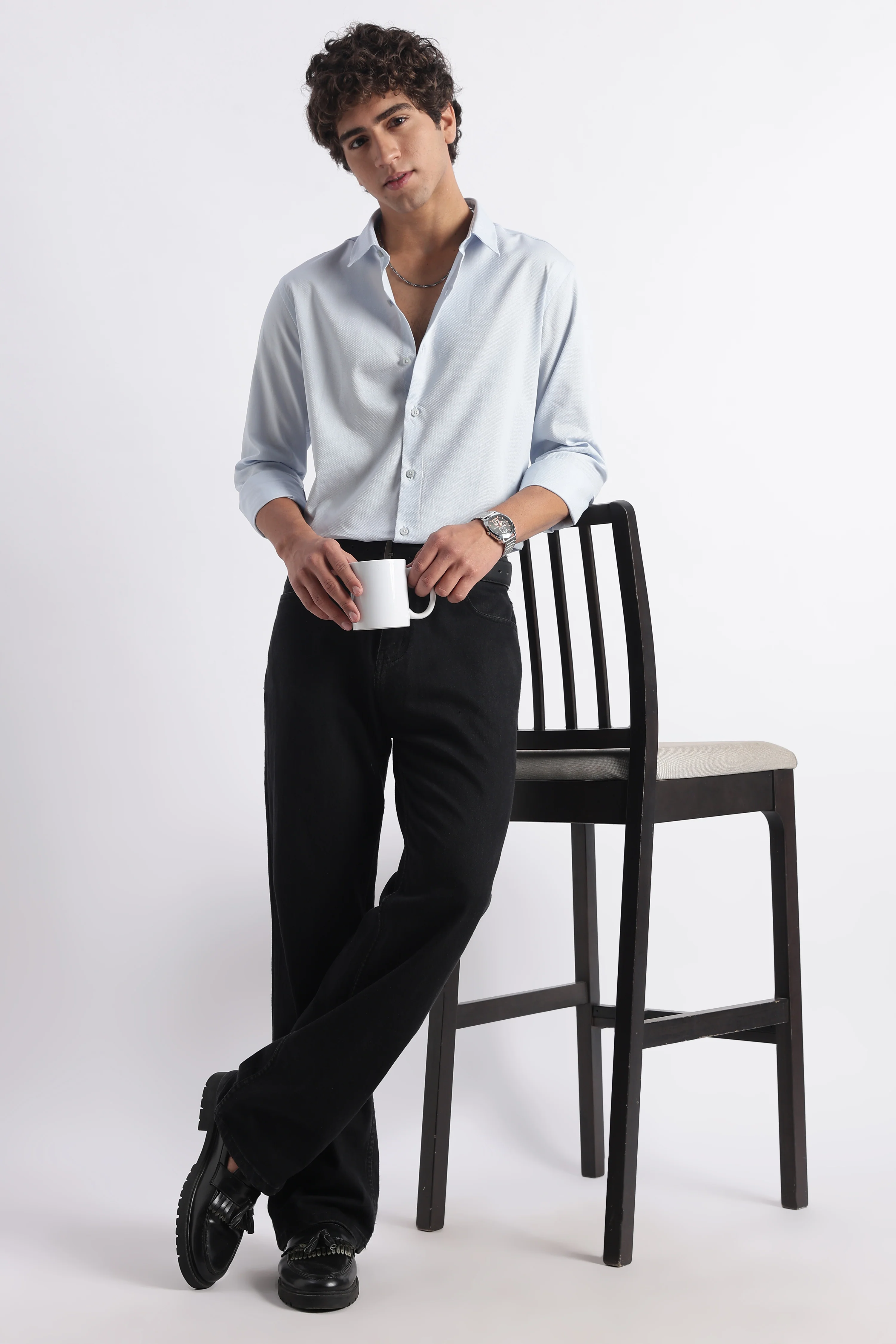 Men Classic Dobby Solid Shirt - Image 2