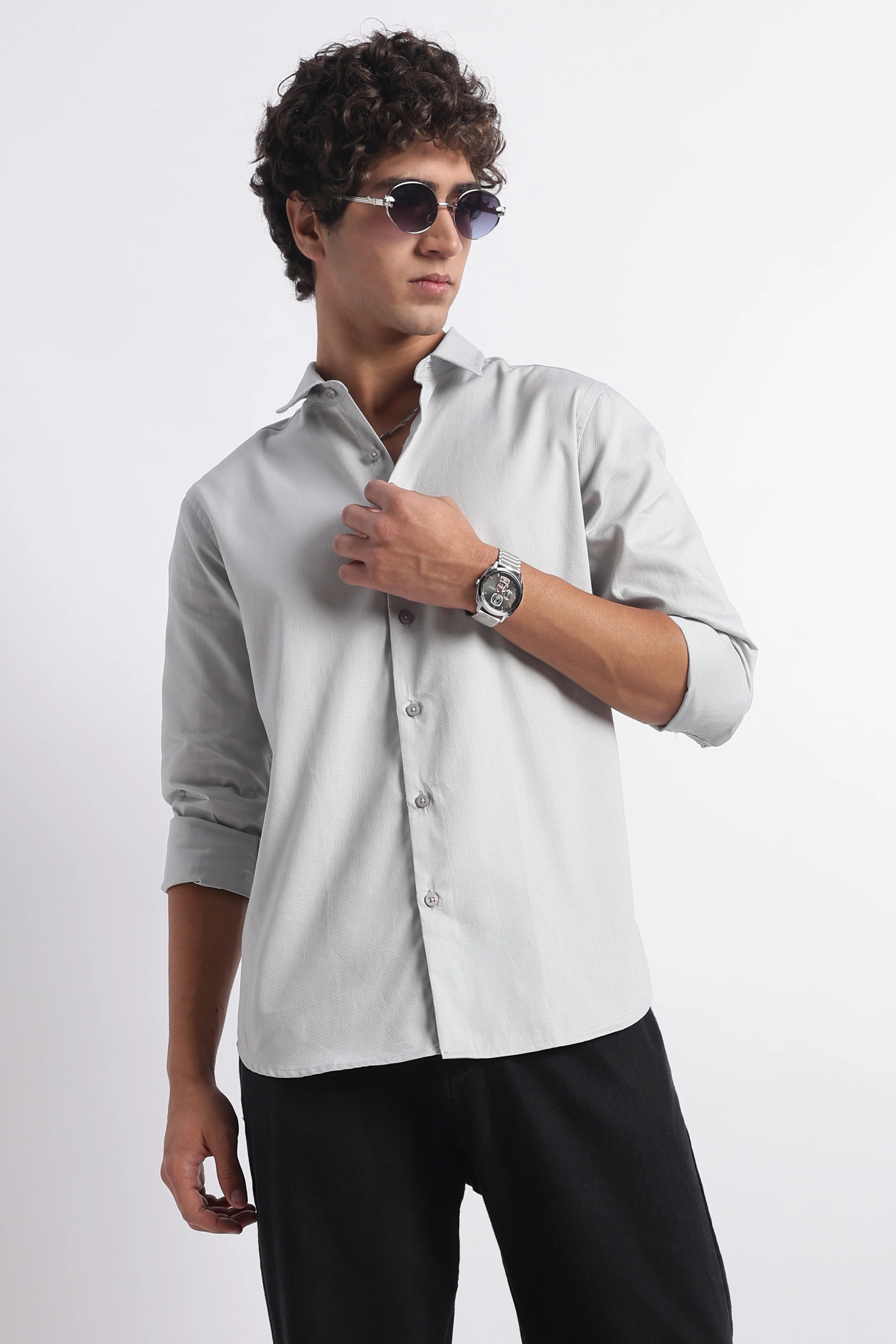 Men Classic Dobby Solid Shirt - Image 5