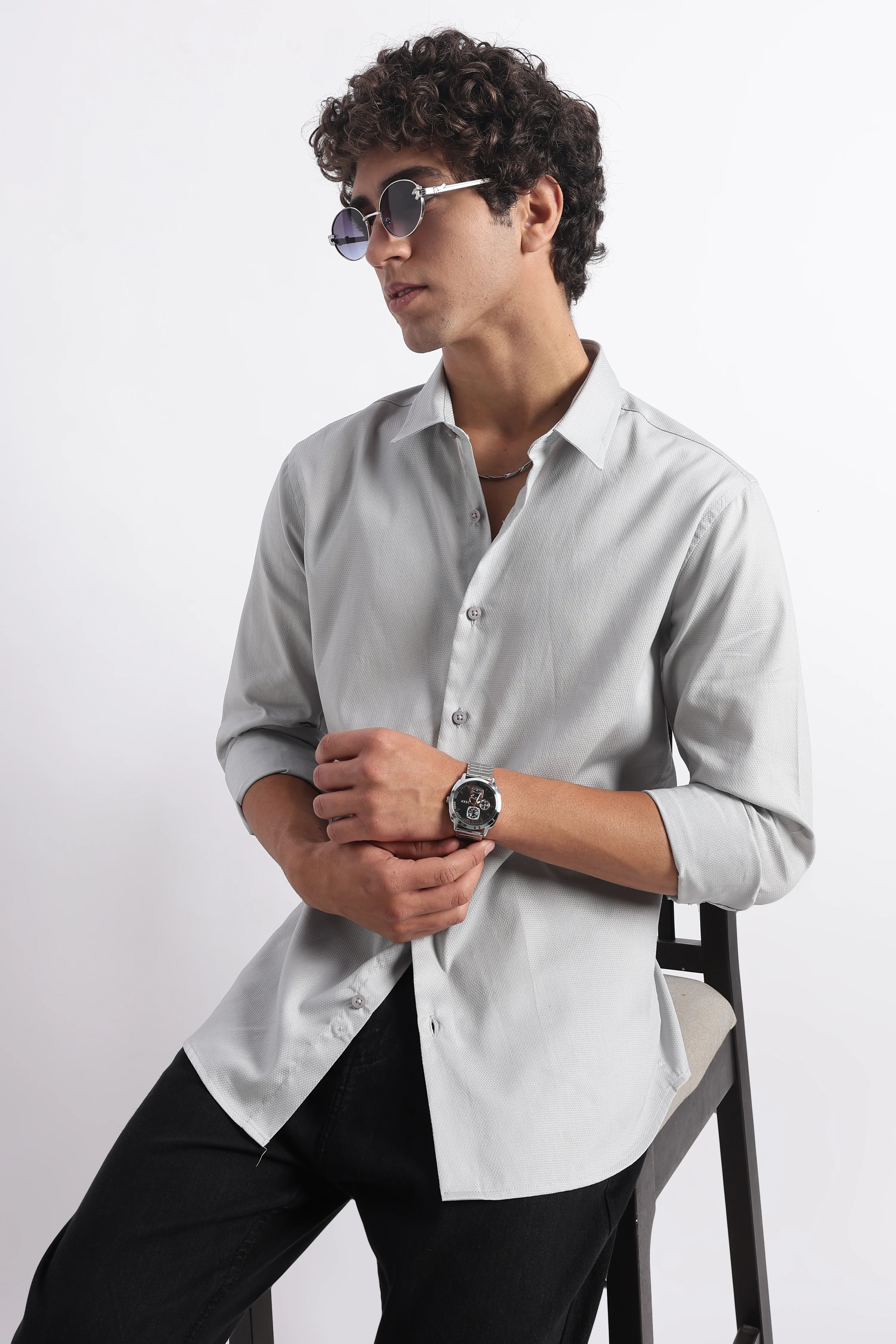 Men Classic Dobby Solid Shirt - Image 6