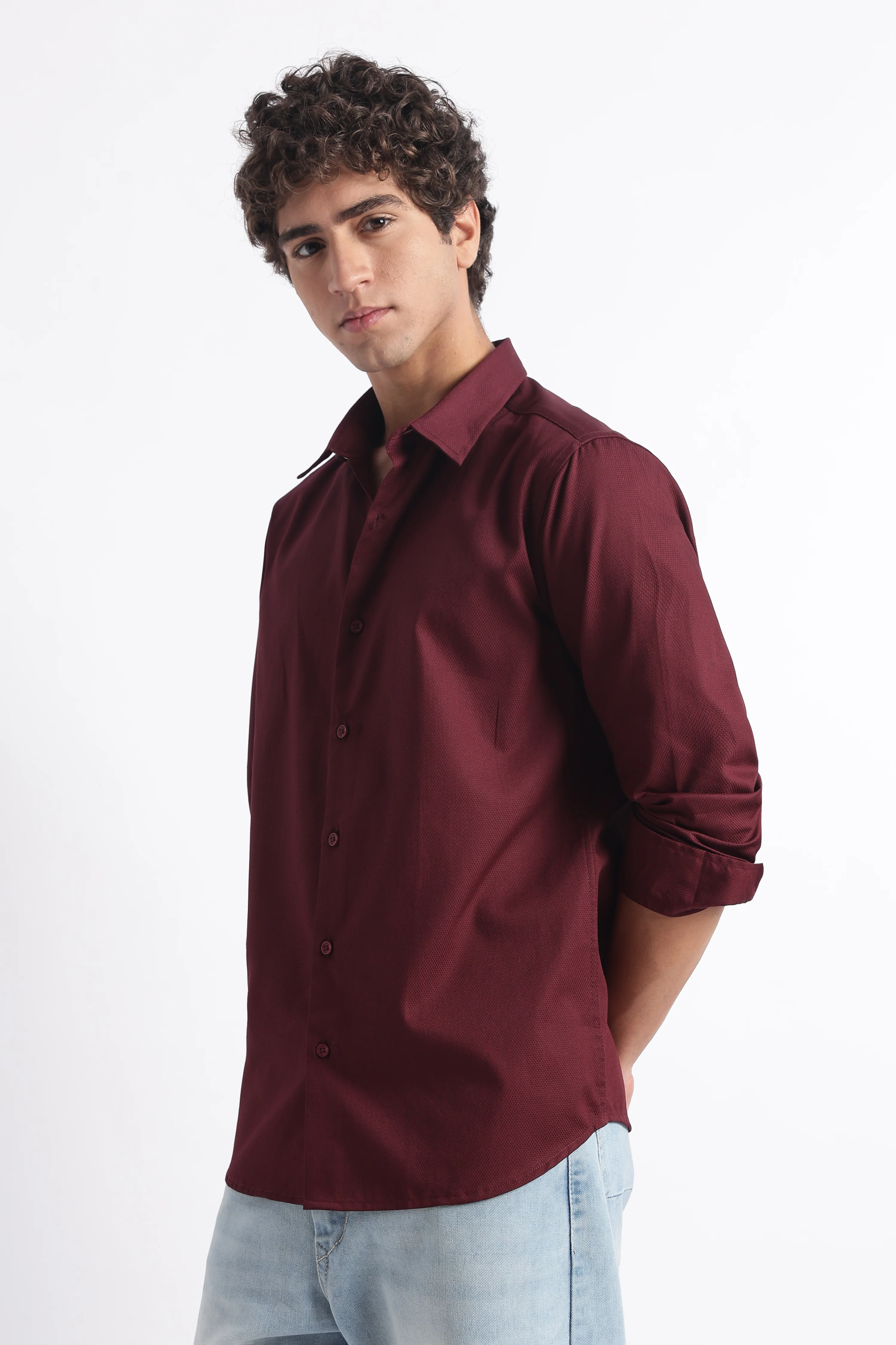 Men Classic Dobby Solid Shirt - Image 3
