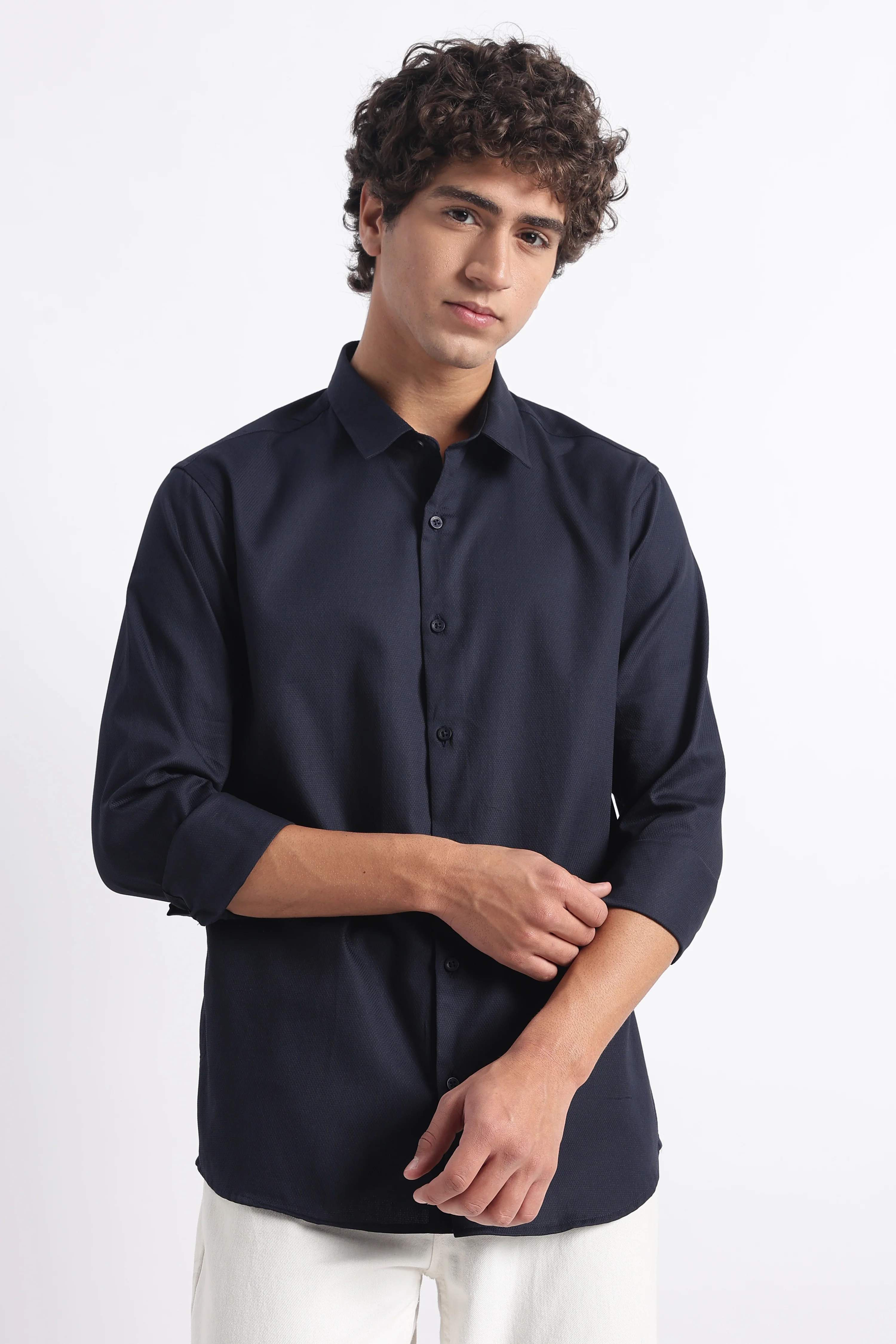 Men Classic Dobby Solid Shirt - Image 3