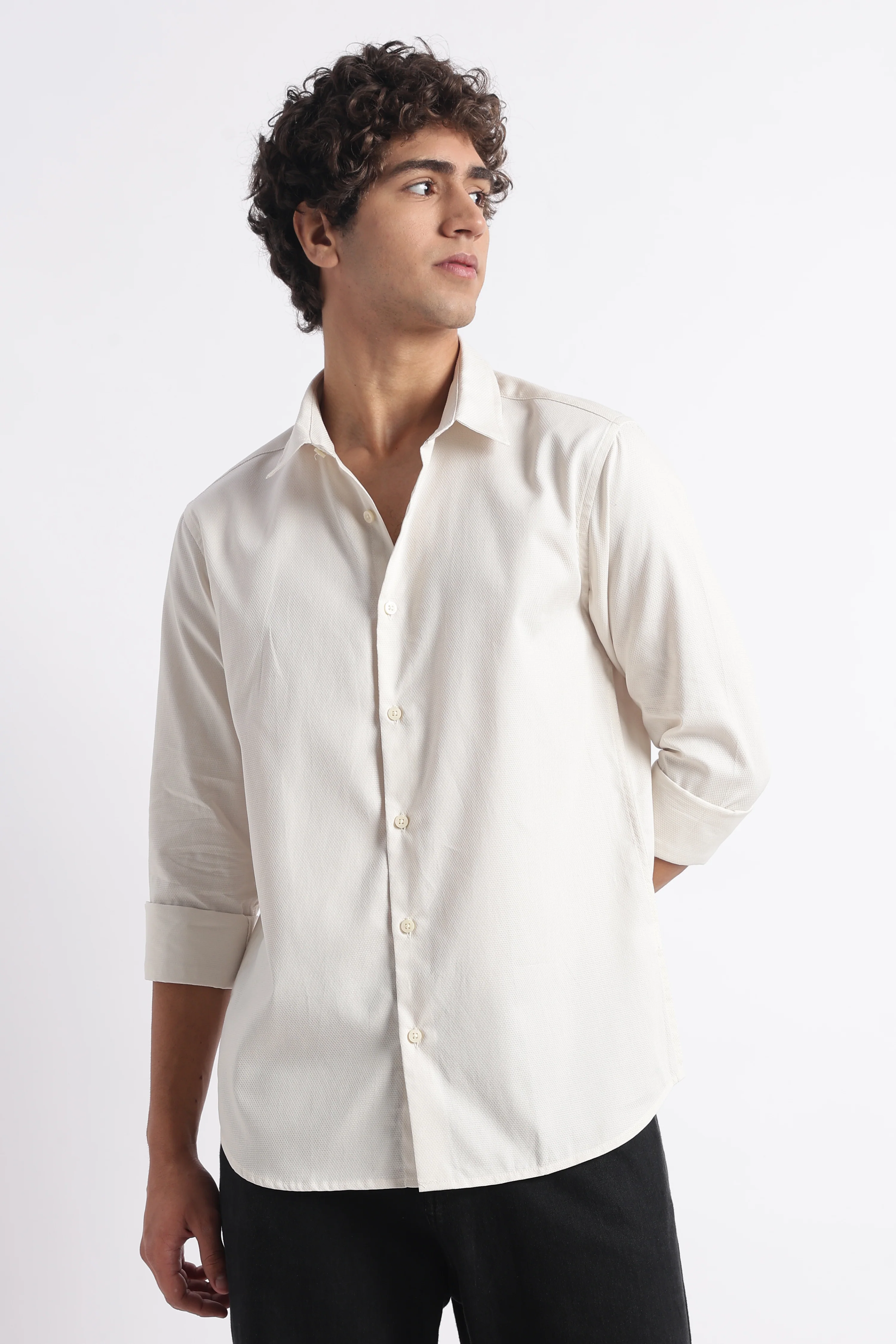 Men Classic Dobby Solid Shirt - Image 2
