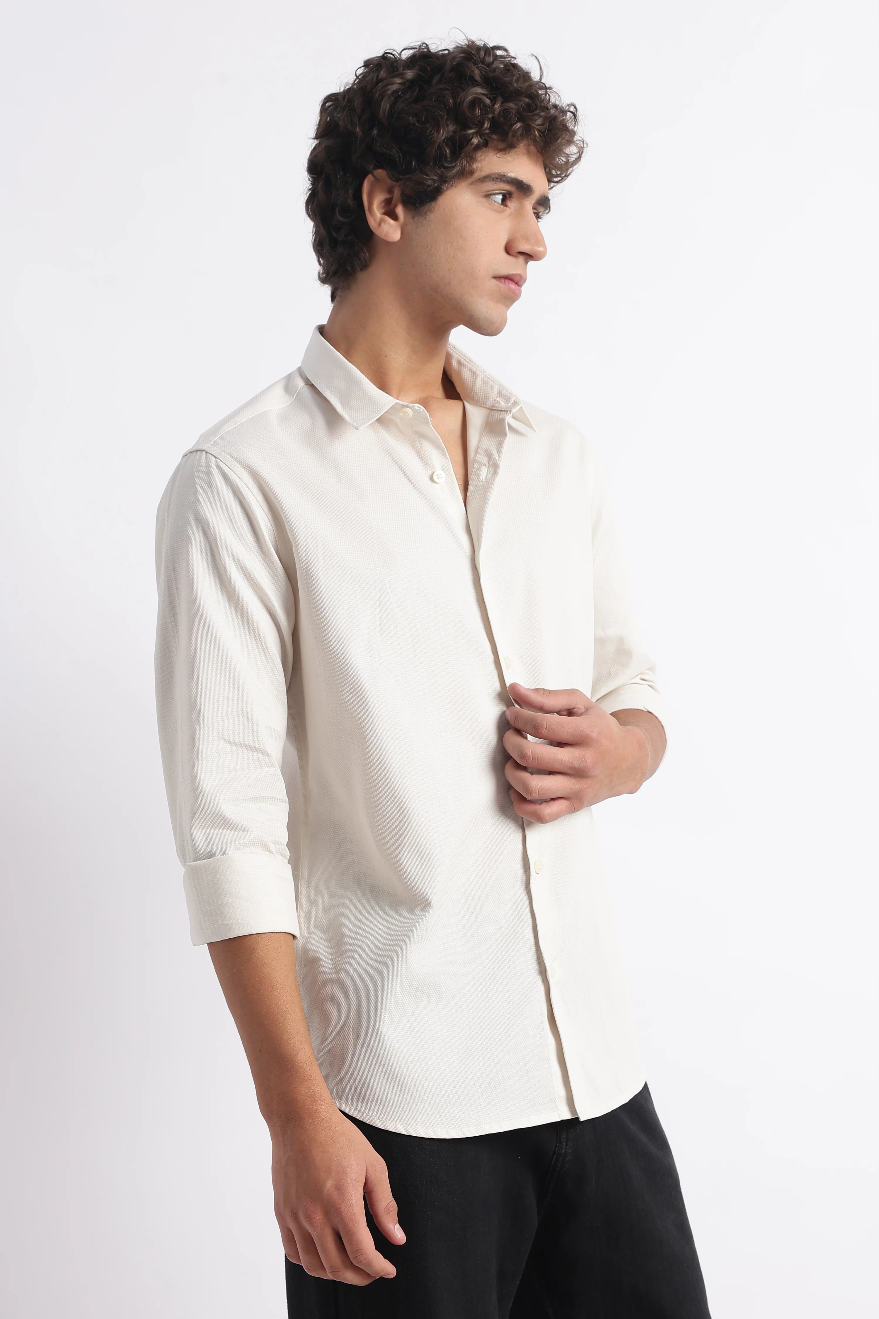 Men Classic Dobby Solid Shirt - Image 3