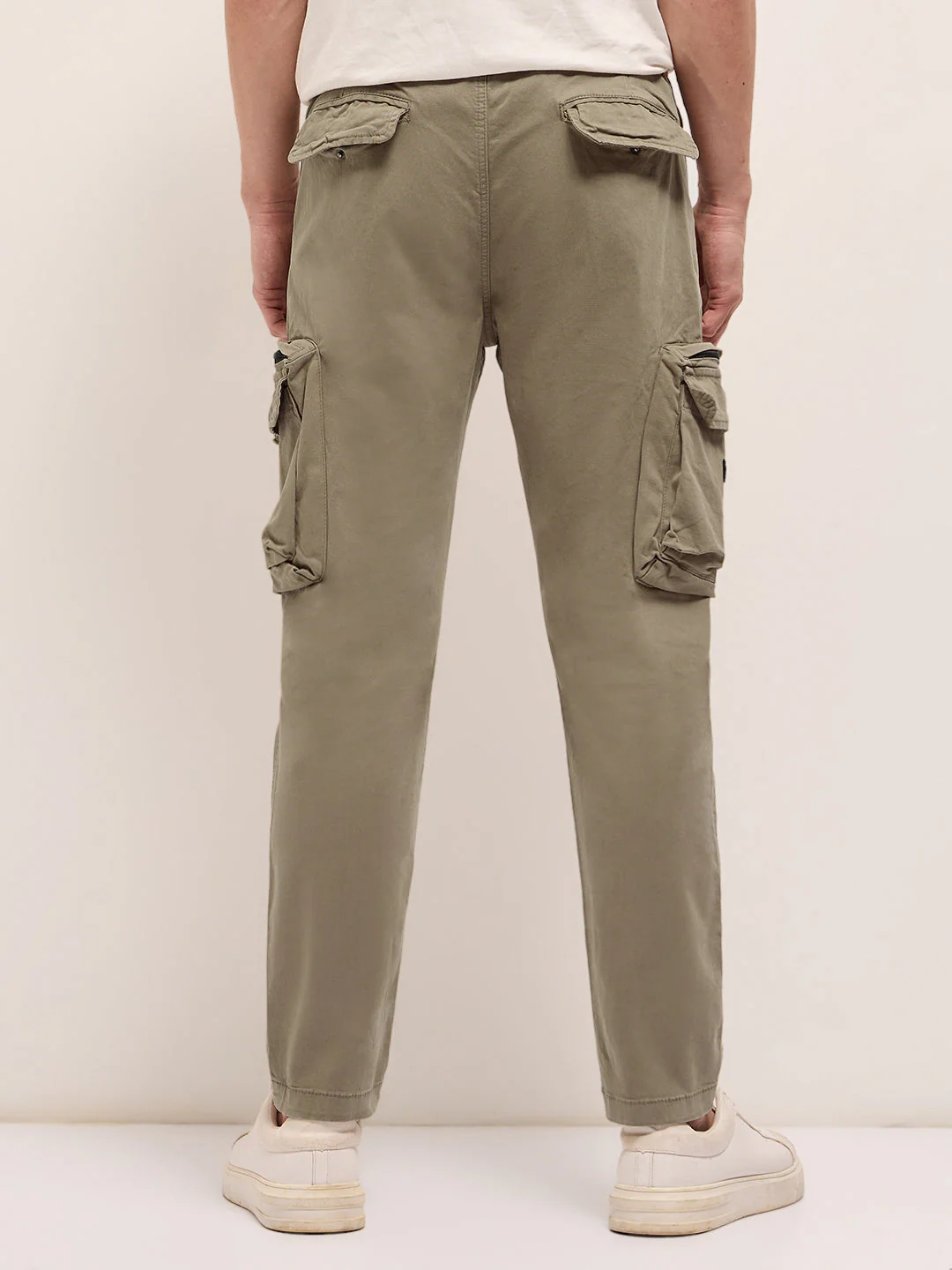 Men Classic Fit Beige Cargo Pants - Image 2