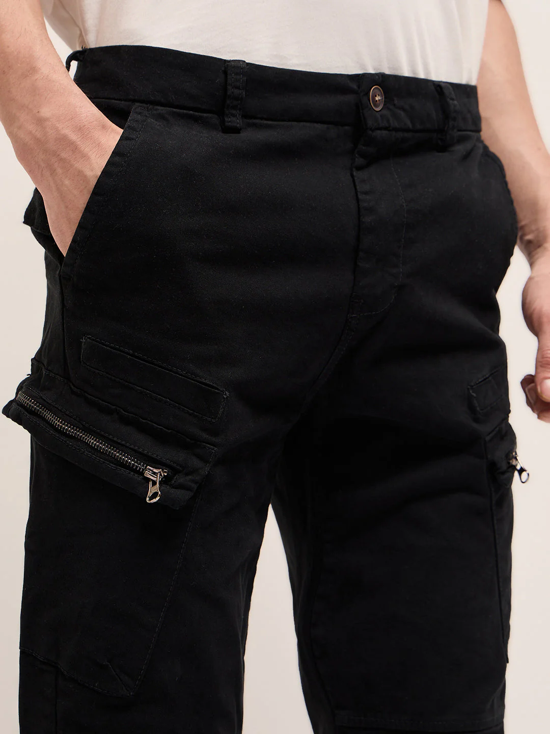Men Classic Fit Black Cargo Pants - Image 5