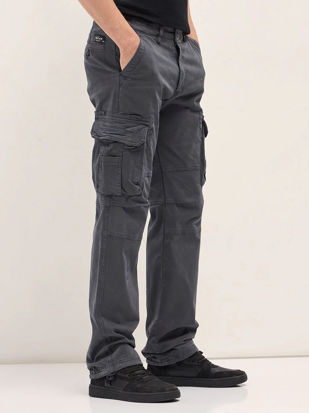 Men Classic Fit Blue Cargo Pants - Image 3