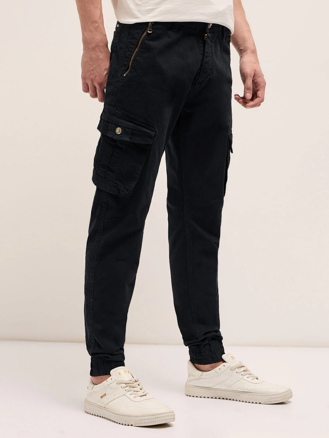 Men Classic Fit Dark Blue Cargo Pants - Image 3